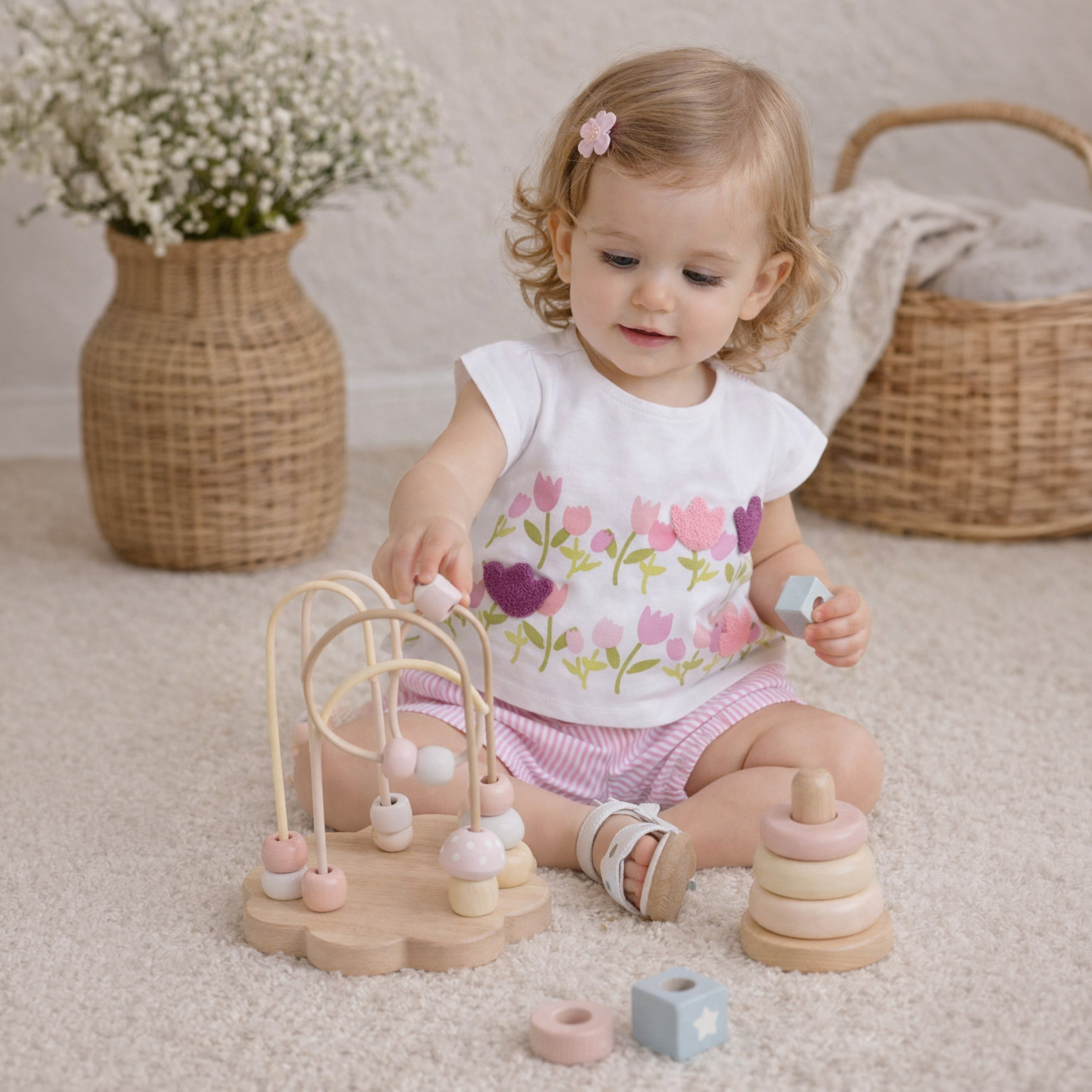 Victor and Jane Cap Sleeves Tulip Printed Top & Stripe Shorts Set-baby-girls-clothing-setsandcoords-image-5