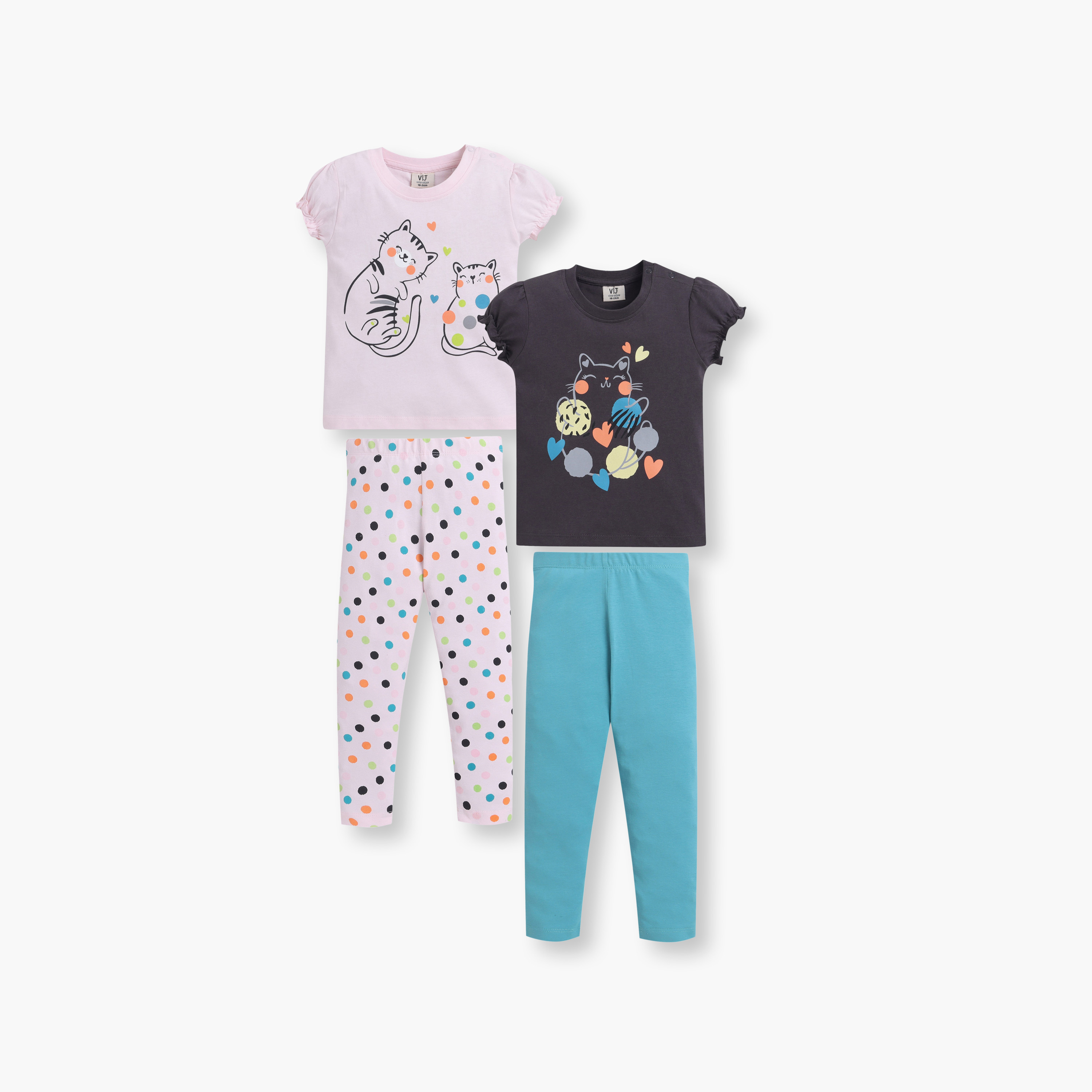 طقم مكون من تيشيرت مطبوع وليجنز 4 قطع من فيكتور آند جين-baby-girls-clothing-setsandcoords-image-1