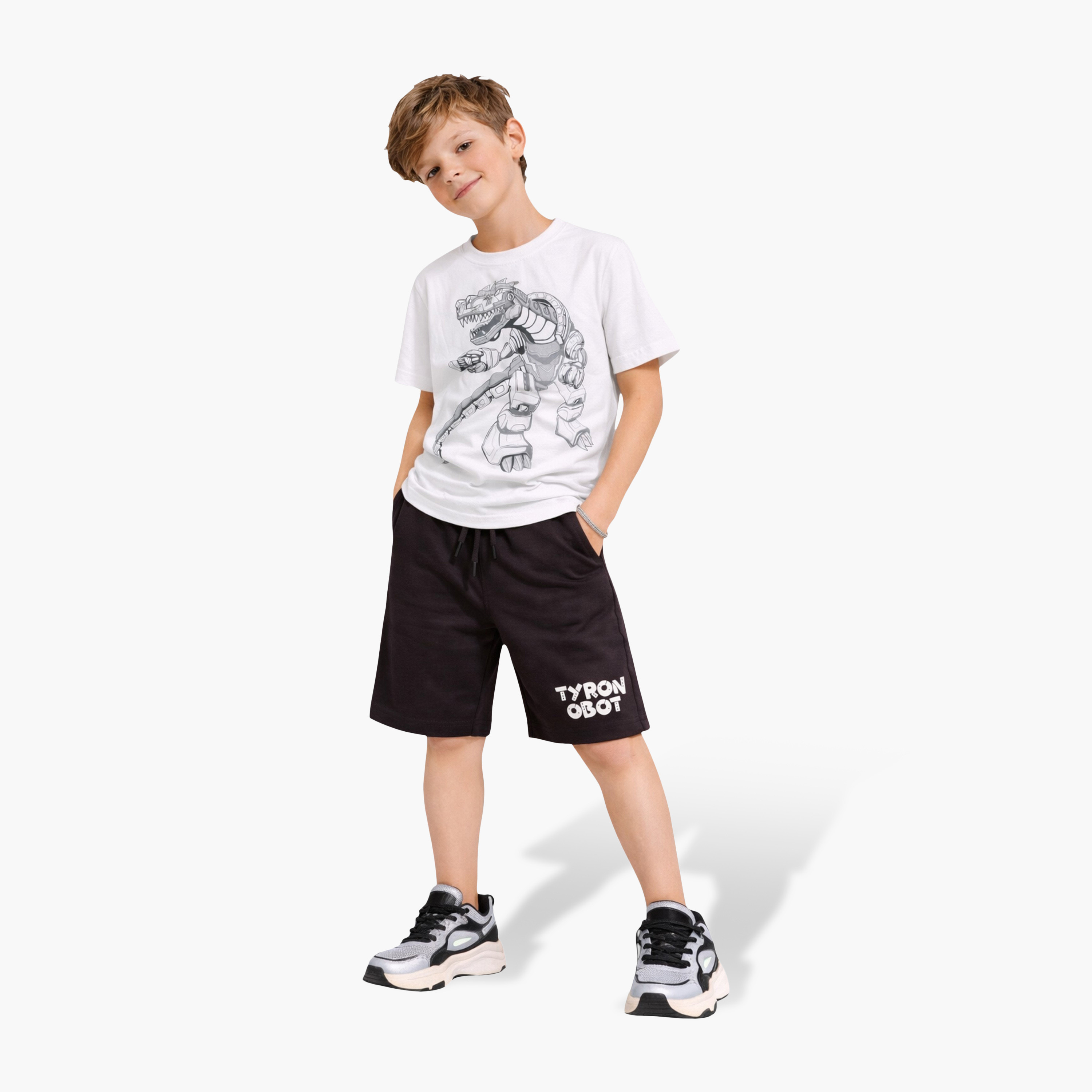 Victor and Jane Dinosaur Graphic T-Shirt & Black Shorts Set-boys-clothing-setsandcoords-image-1