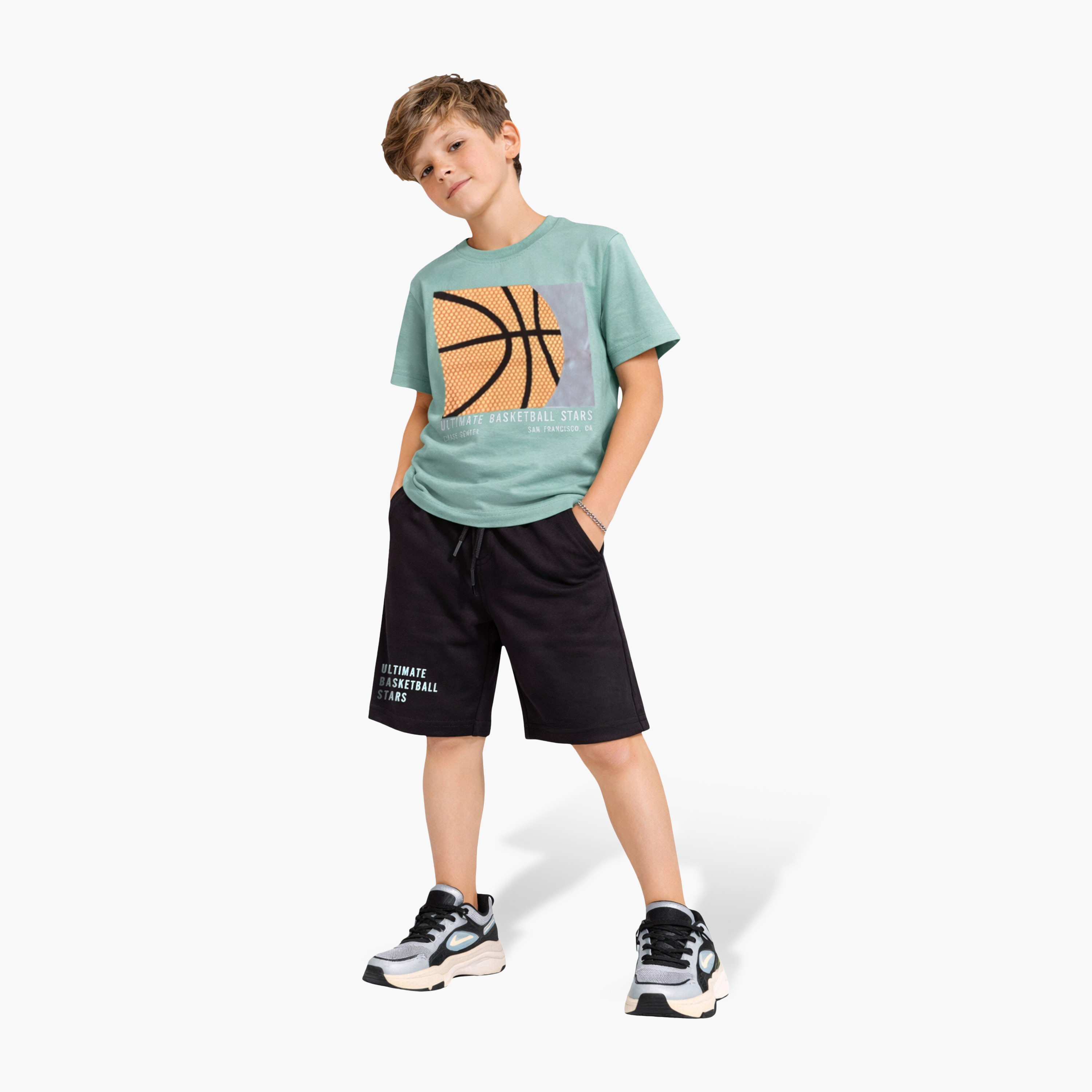 Victor and Jane Basketball Graphic T-Shirt & Black Shorts Set-boys-clothing-setsandcoords-image-1