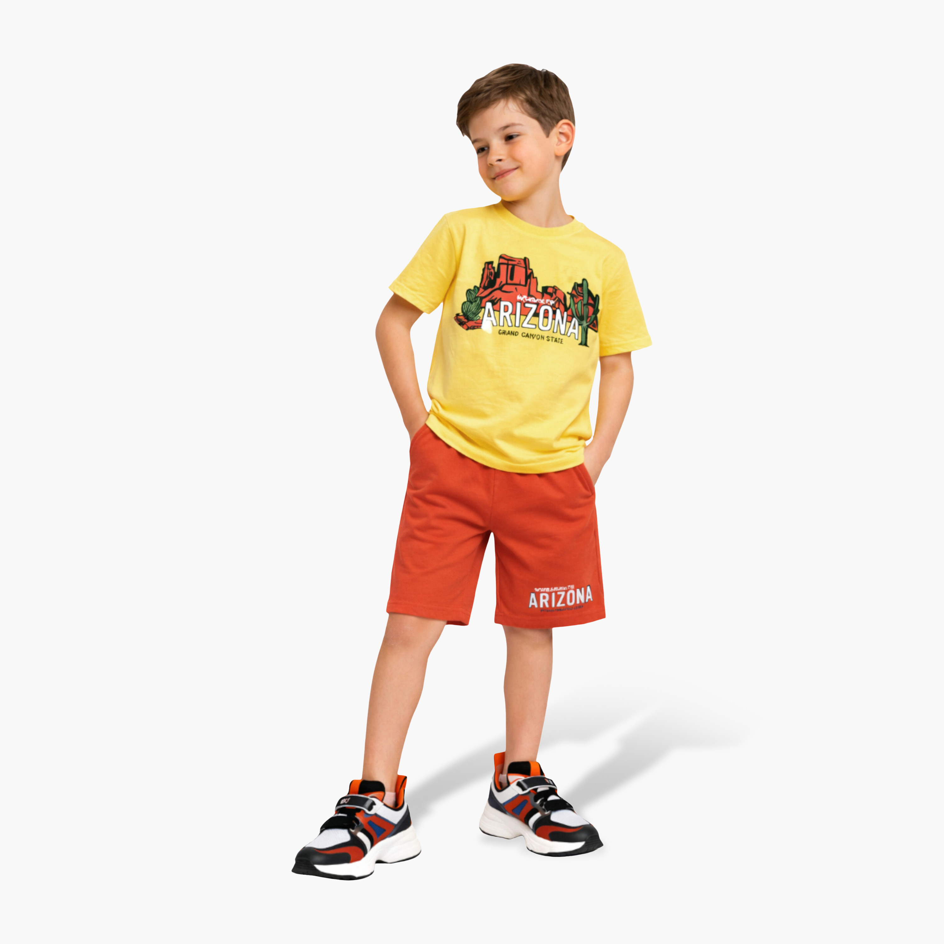 Victor and Jane Arizona Graphic T-Shirt & Rust Orange Shorts Set-boys-clothing-setsandcoords-image-1