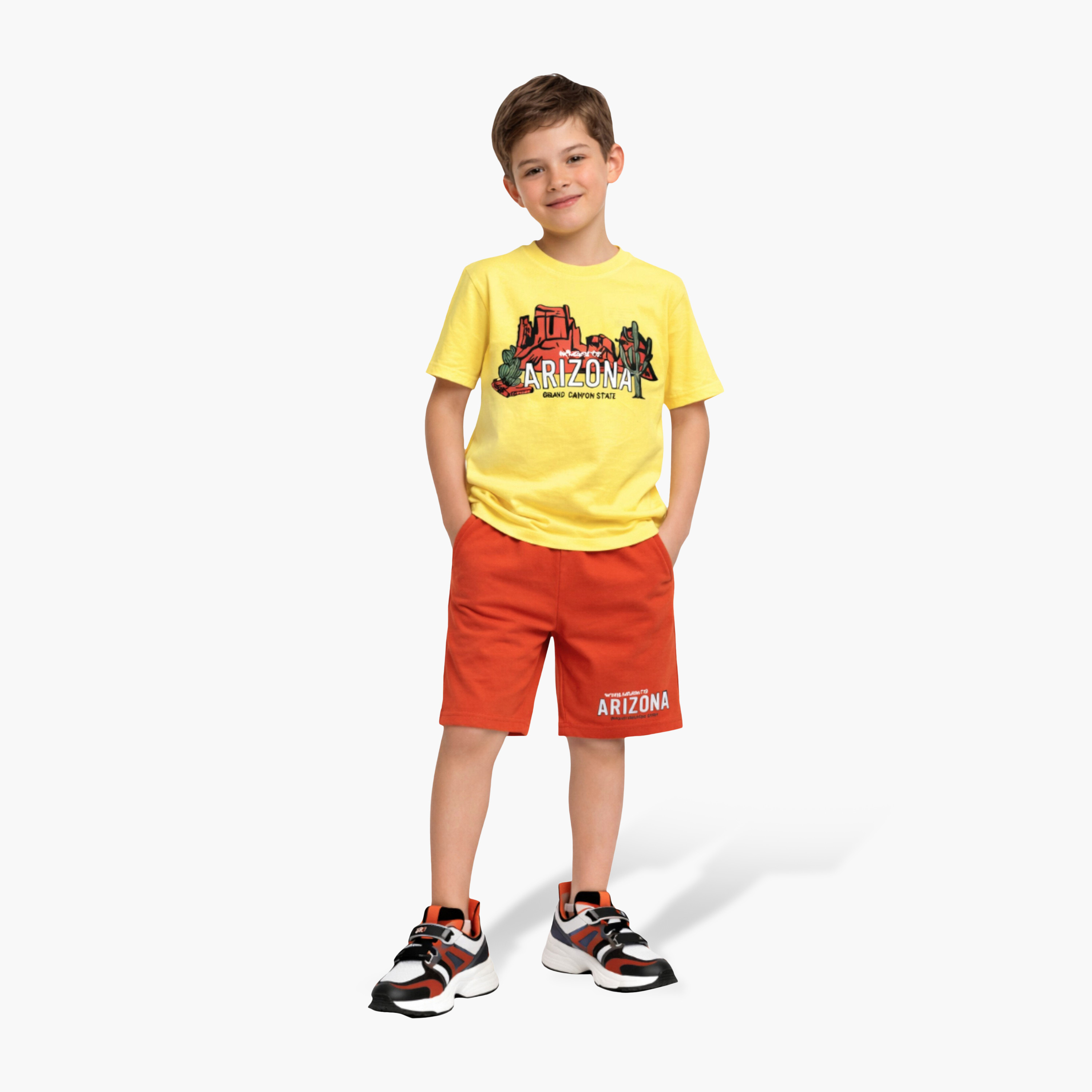 طقم تي شيرت برسومات "Arizona" وشورت باللون البرتقالي الصدئ من فيكتور آند جين-boys-clothing-setsandcoords-image-3