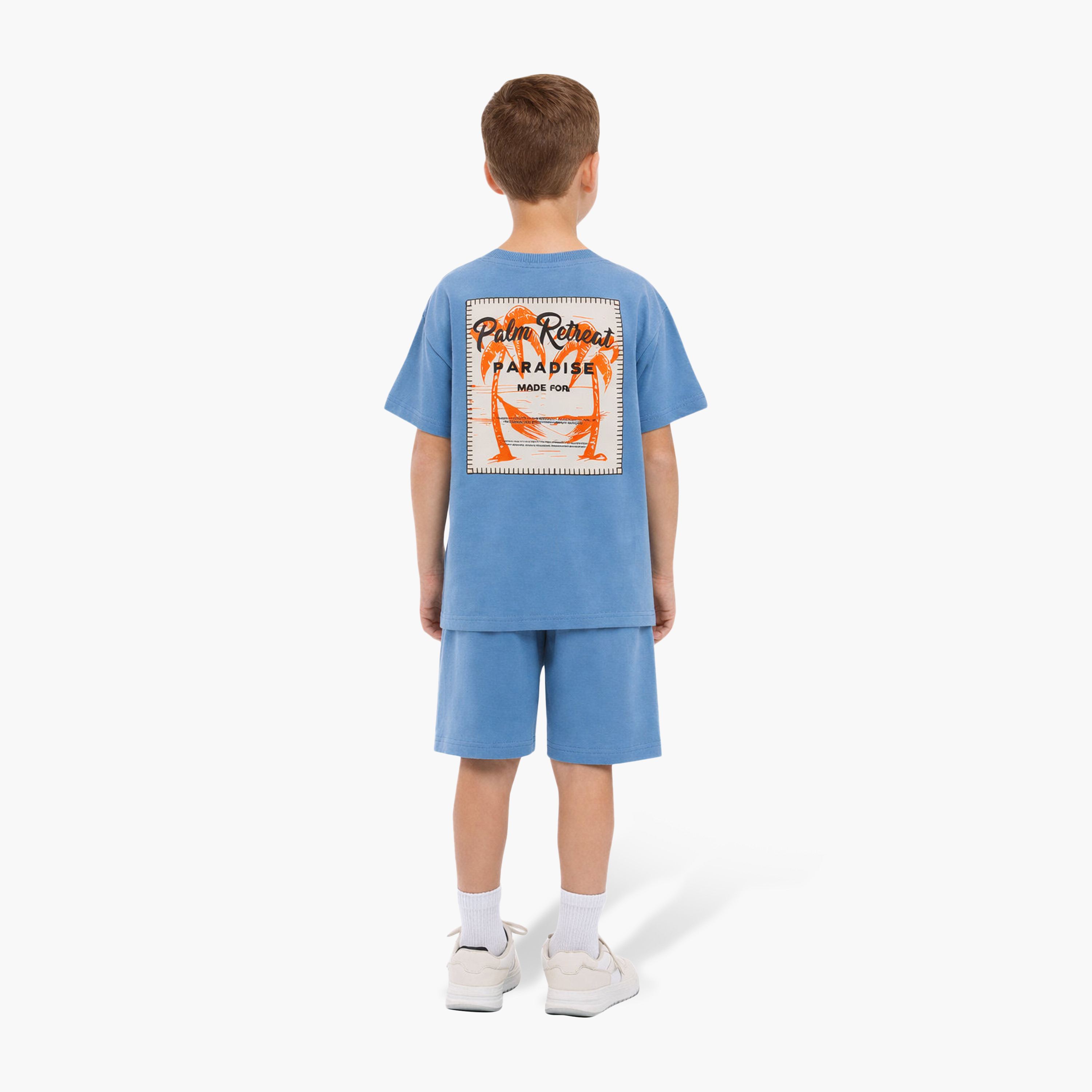 Victor and Jane Half Sleeves Palm Runner Printed T-Shirt & Shorts Set-boys-clothing-setsandcoords-image-2
