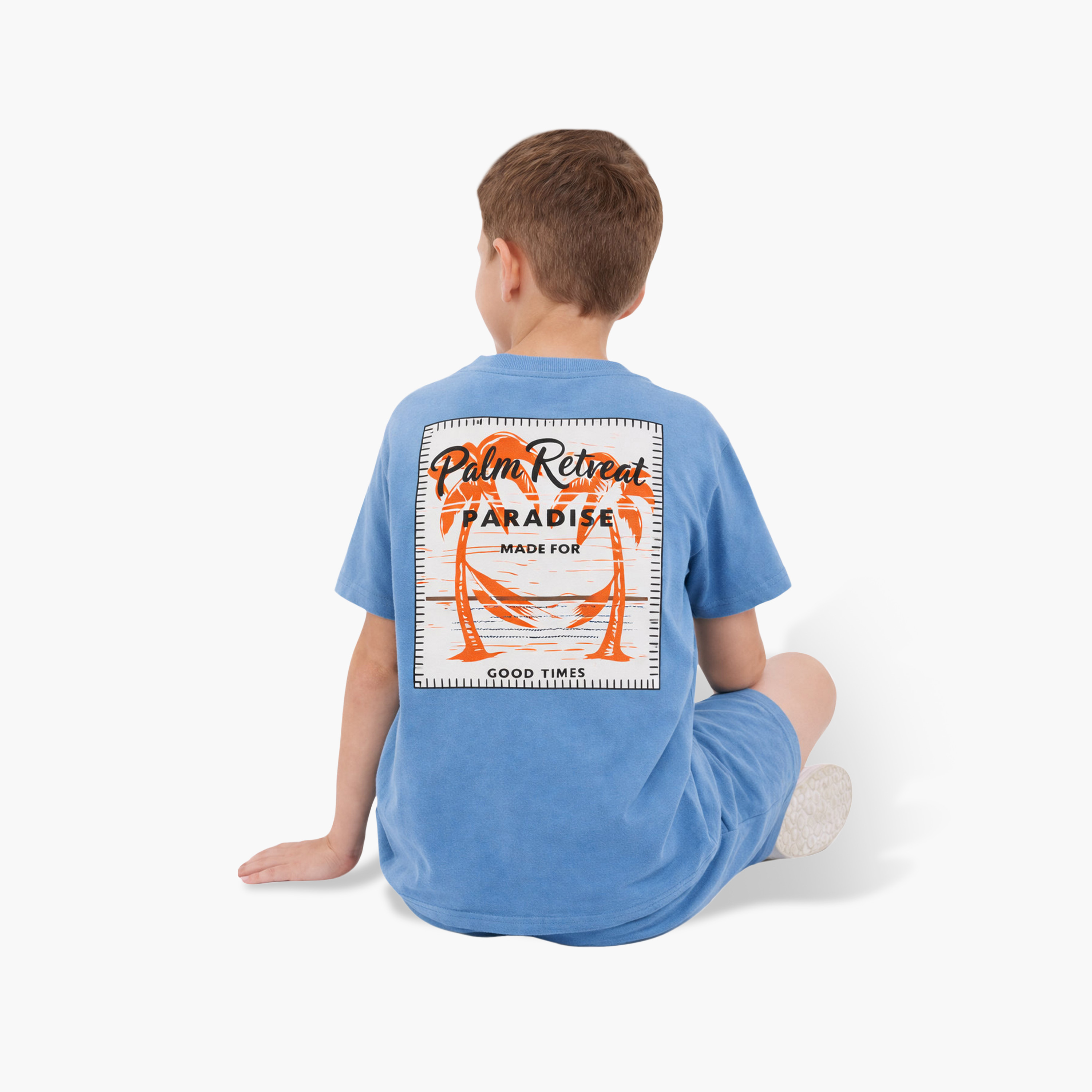 Victor and Jane Half Sleeves Palm Runner Printed T-Shirt & Shorts Set-boys-clothing-setsandcoords-image-3