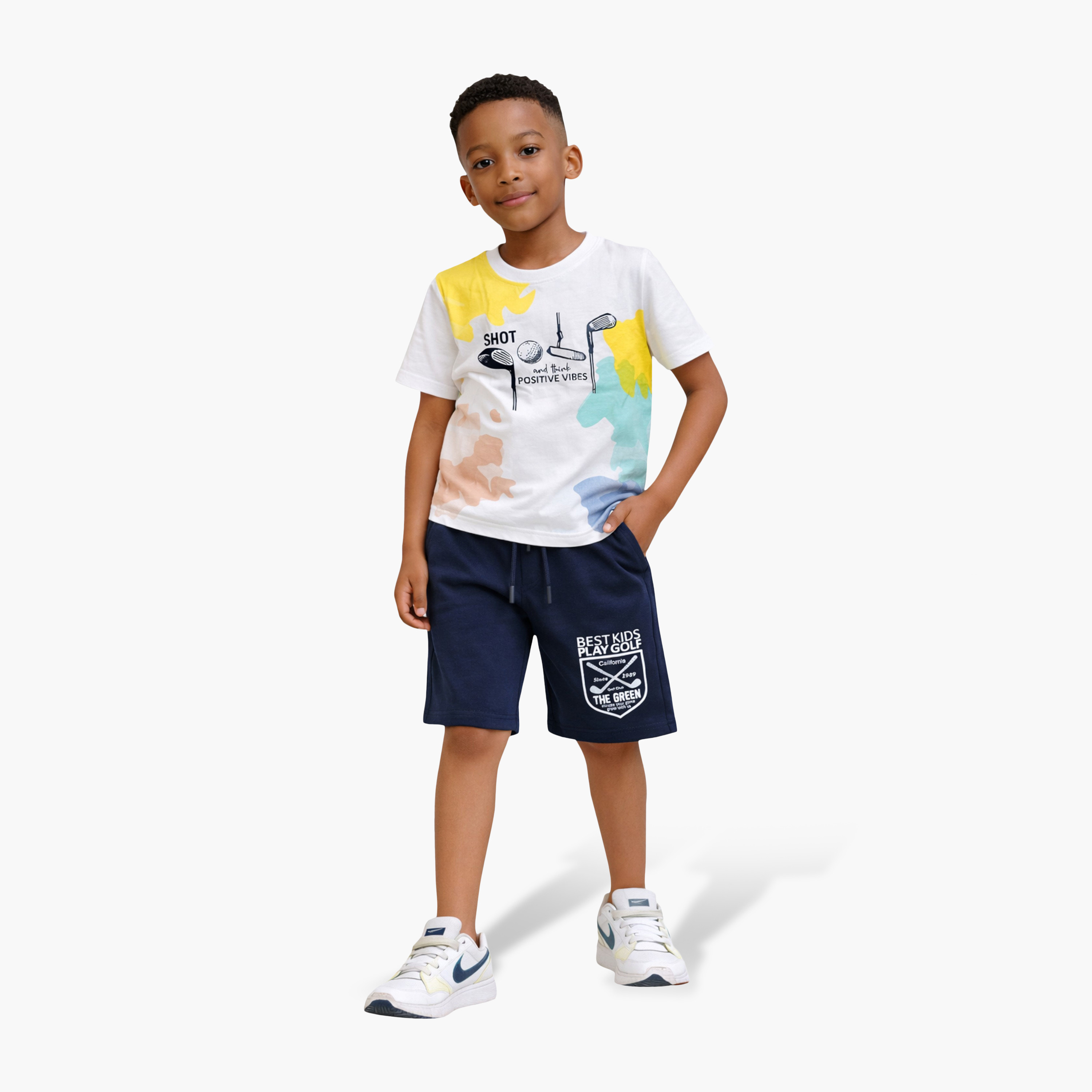 Victor and Jane Surf Festival Printed T-Shirt & Navy Shorts Set-boys-clothing-setsandcoords-image-1