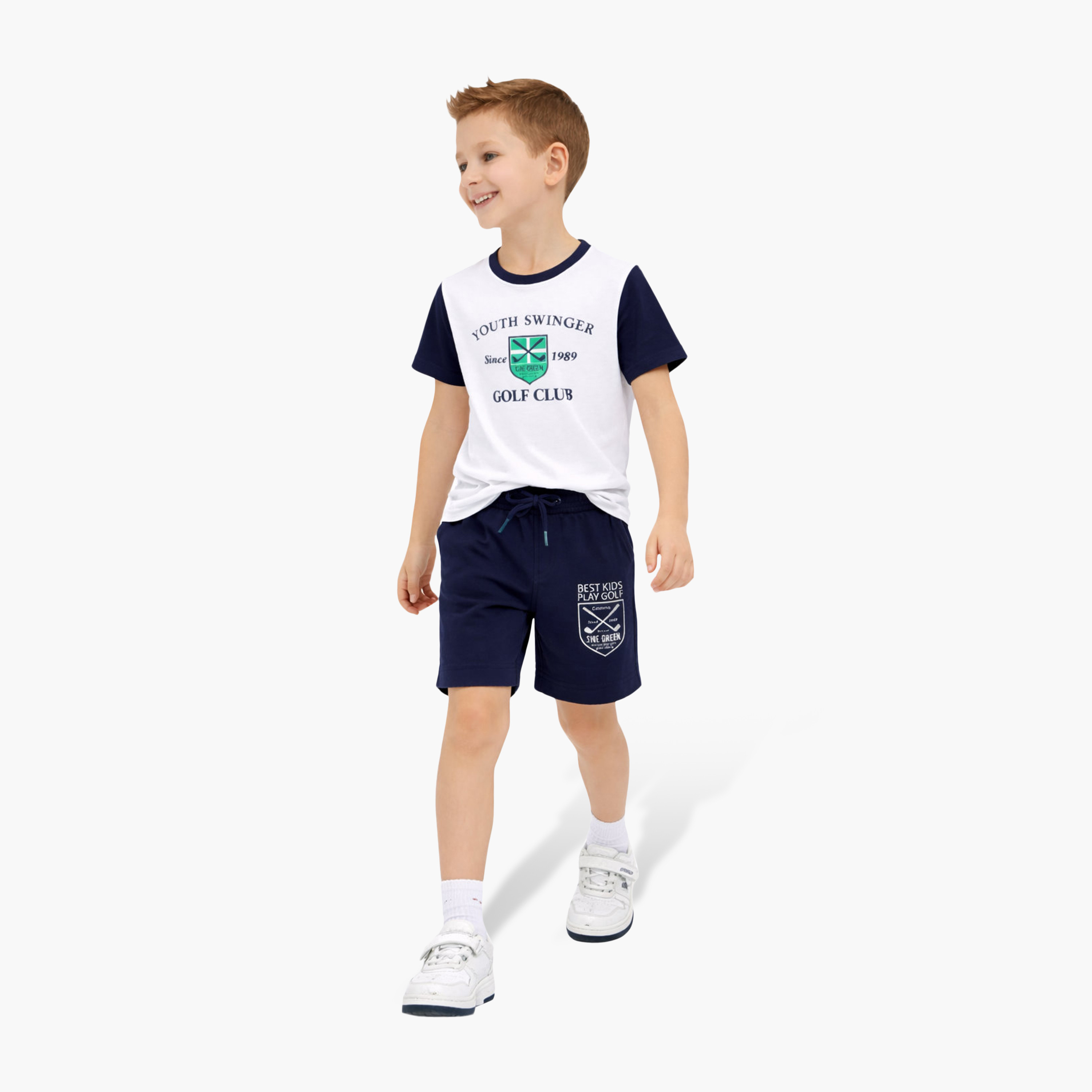 طقم تيشيرت بأكمام نصفية بطبعة غولف كلوب وشورت من فيكتور أند جين-boys-clothing-setsandcoords-image-4