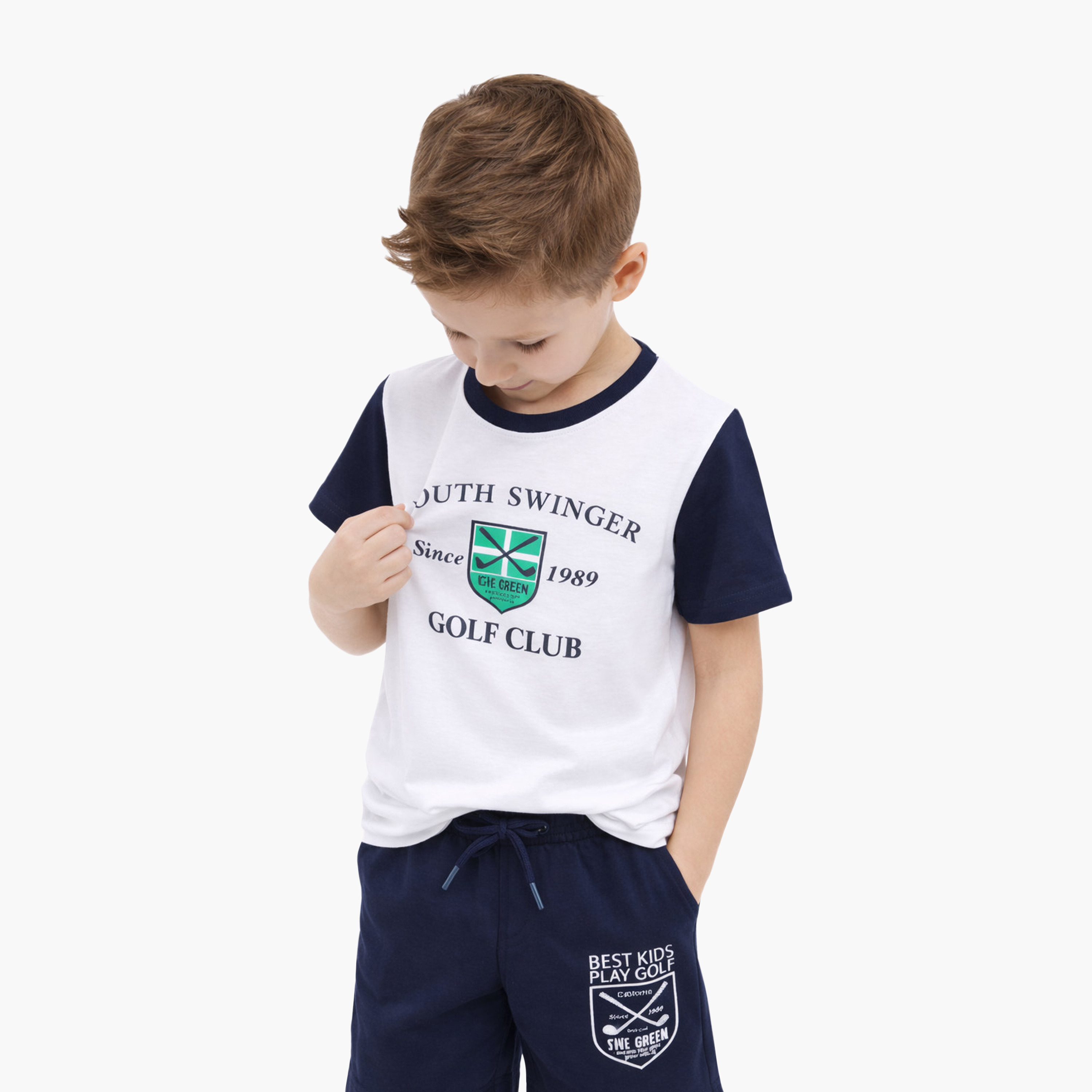 طقم تيشيرت بأكمام نصفية بطبعة غولف كلوب وشورت من فيكتور أند جين-boys-clothing-setsandcoords-image-6
