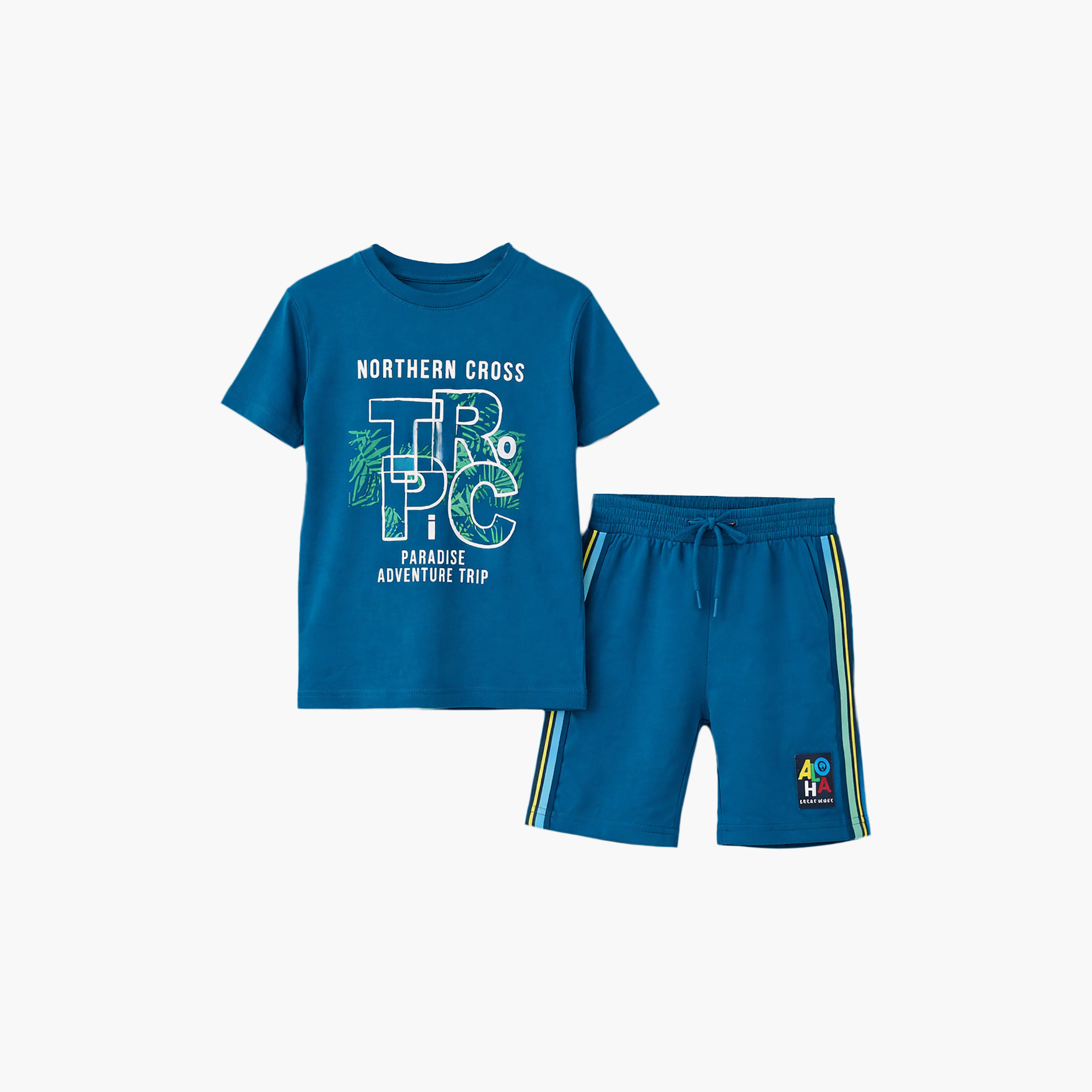 طقم تيشيرت بأكمام نصفية بطبعة أثليتيكس وشورت من فيكتور أند جين-boys-clothing-setsandcoords-image-5