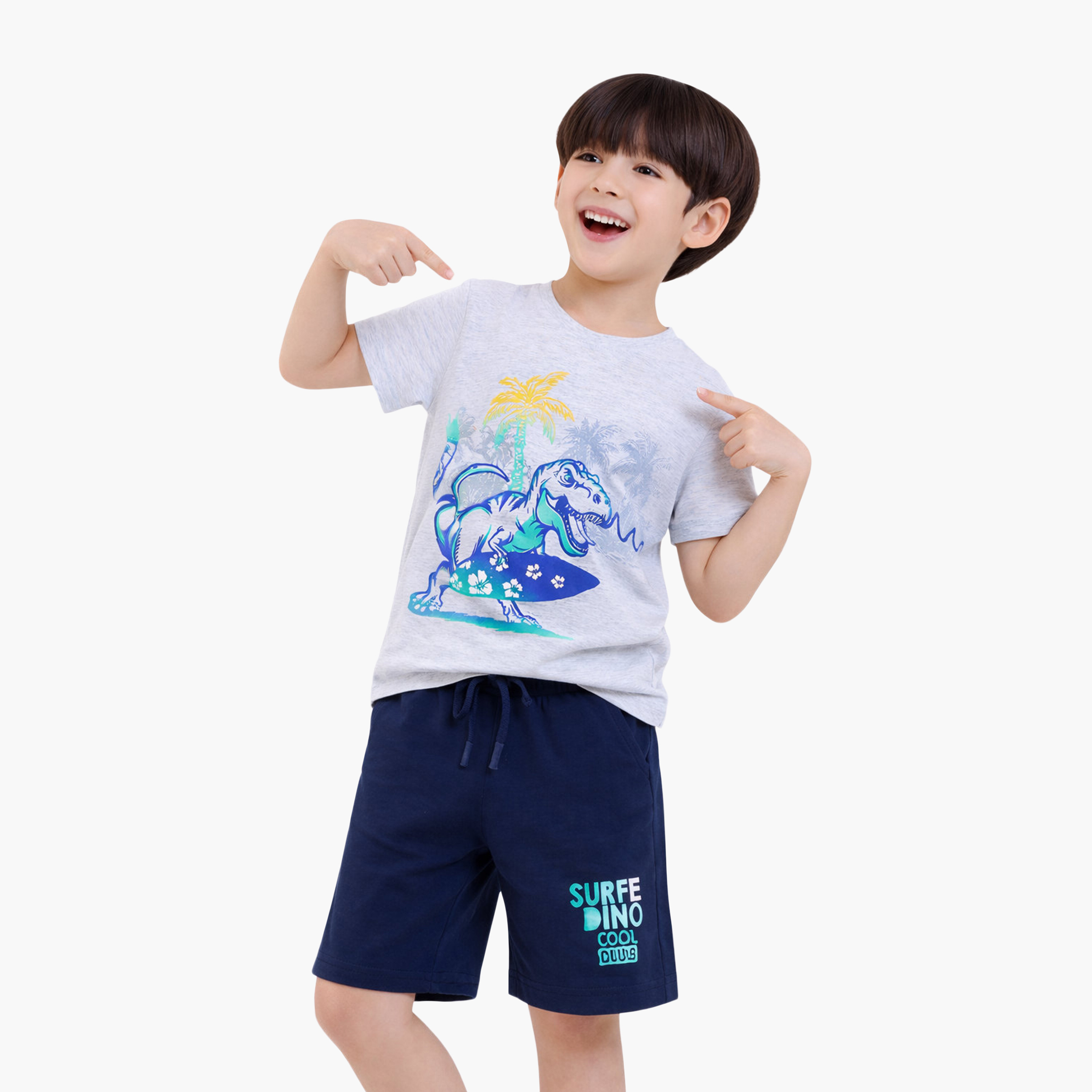 طقم تيشيرت بأكمام نصفية بطبعة دينو سيرفر وشورت من فيكتور أند جين-boys-clothing-setsandcoords-image-3