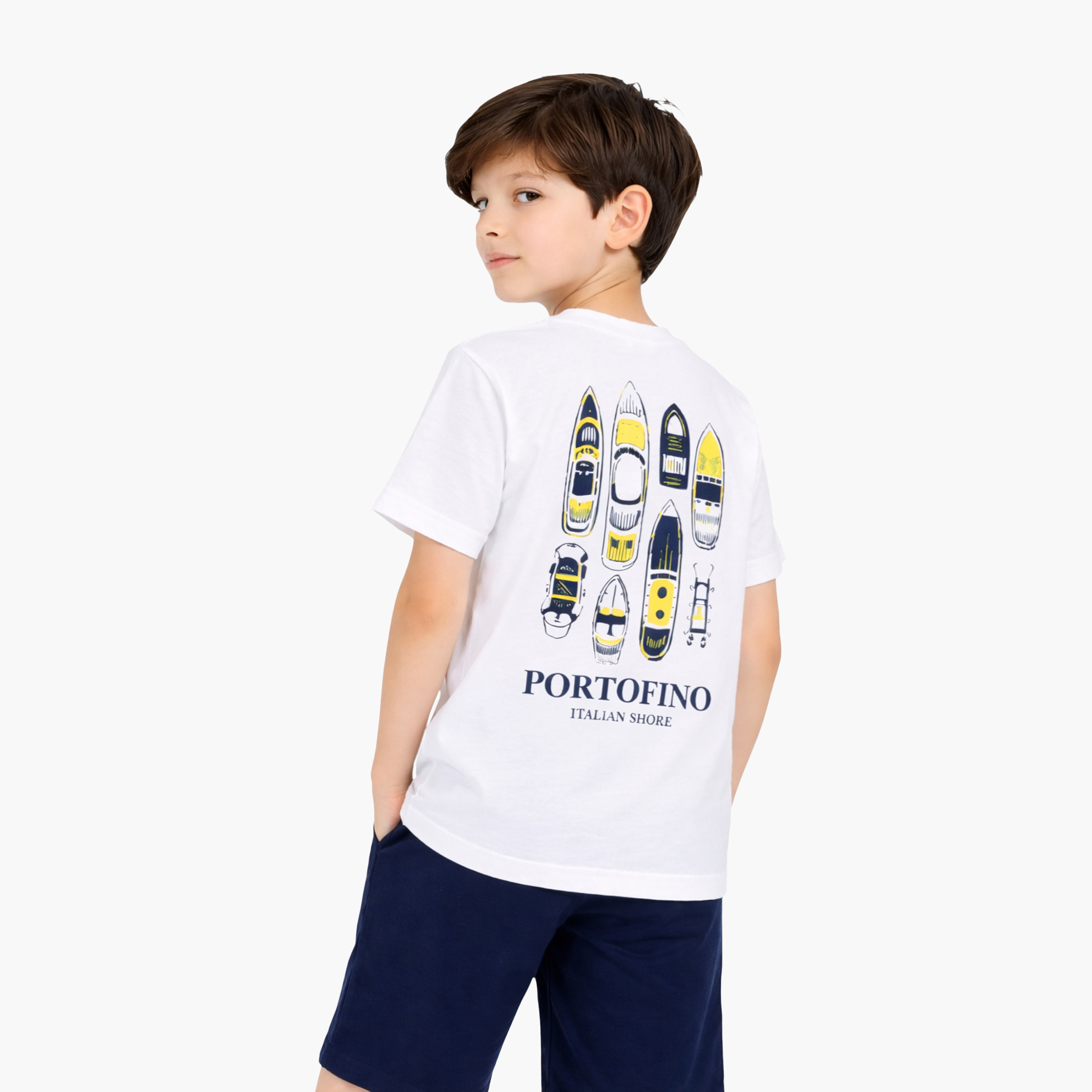 Victor and Jane Half Sleeves Portofino Surfboard Printed T-Shirt & Shorts Set-boys-clothing-setsandcoords-image-2