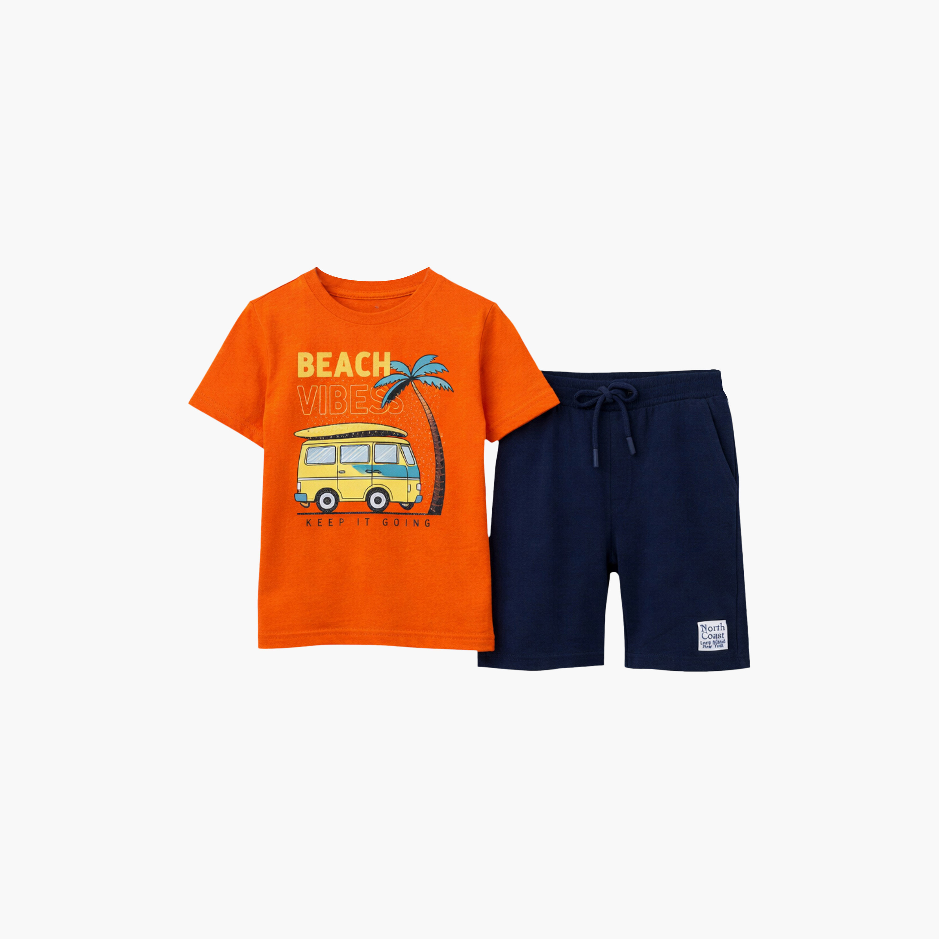 Victor and Jane Half Sleeves Beach Trip Printed T-Shirt & Shorts Set-boys-clothing-setsandcoords-image-4