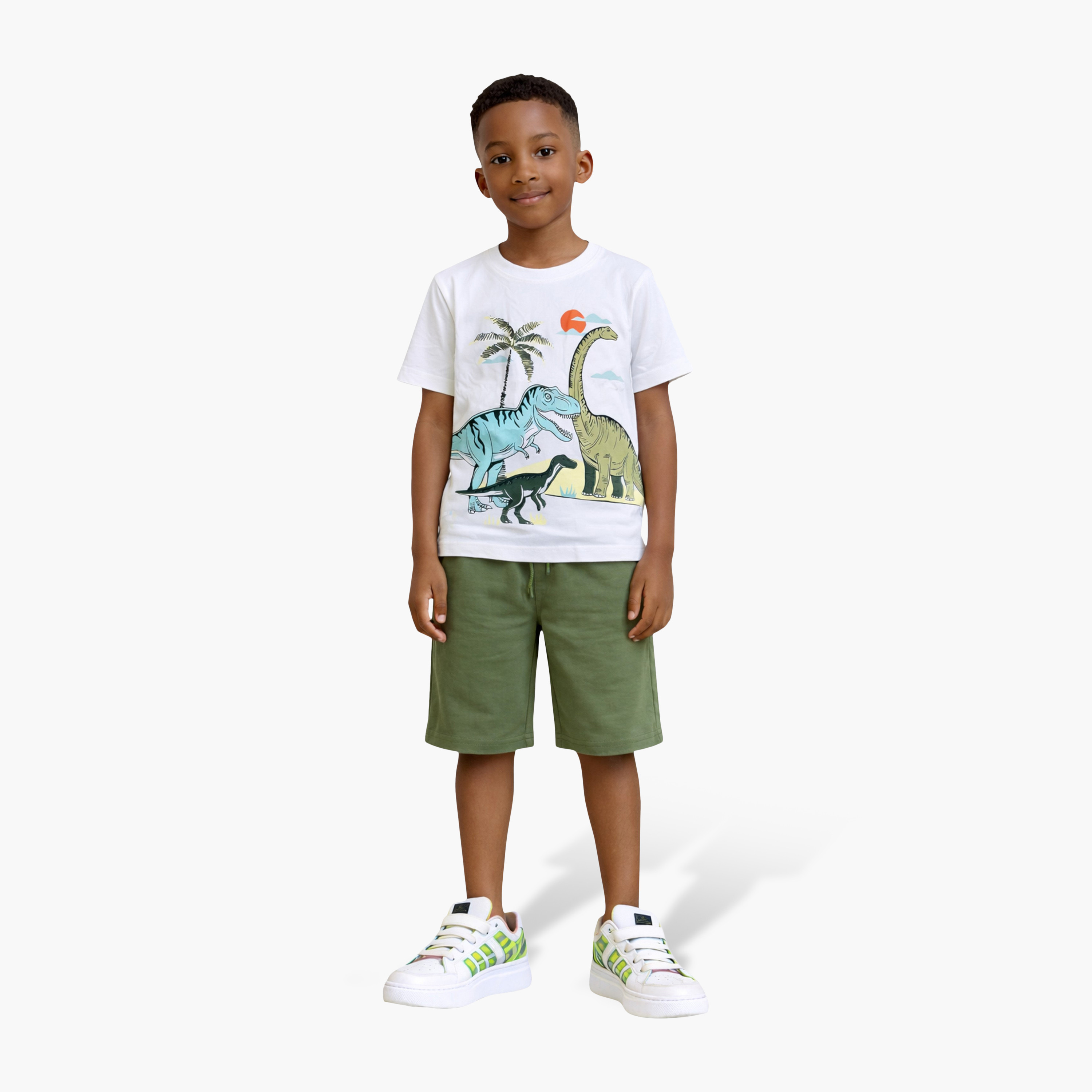 Victor and Jane Dinosaur Scene T-Shirt & Olive Cargo Shorts Set-boys-clothing-setsandcoords-image-2