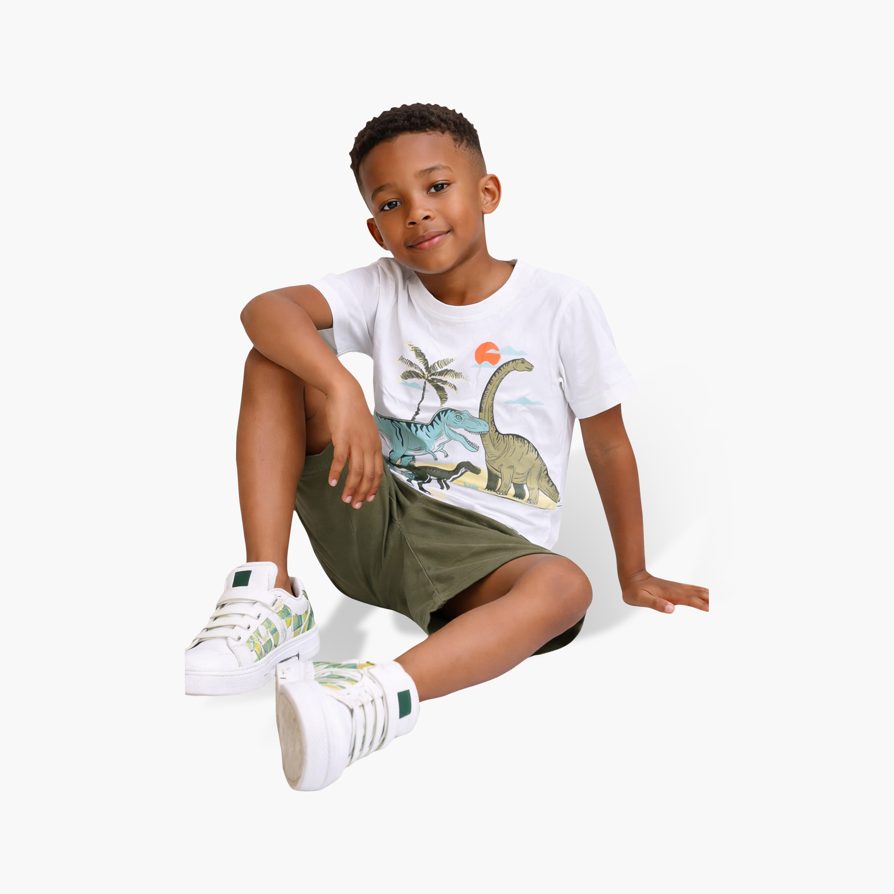 Victor and Jane Dinosaur Scene T-Shirt & Olive Cargo Shorts Set-boys-clothing-setsandcoords-image-3