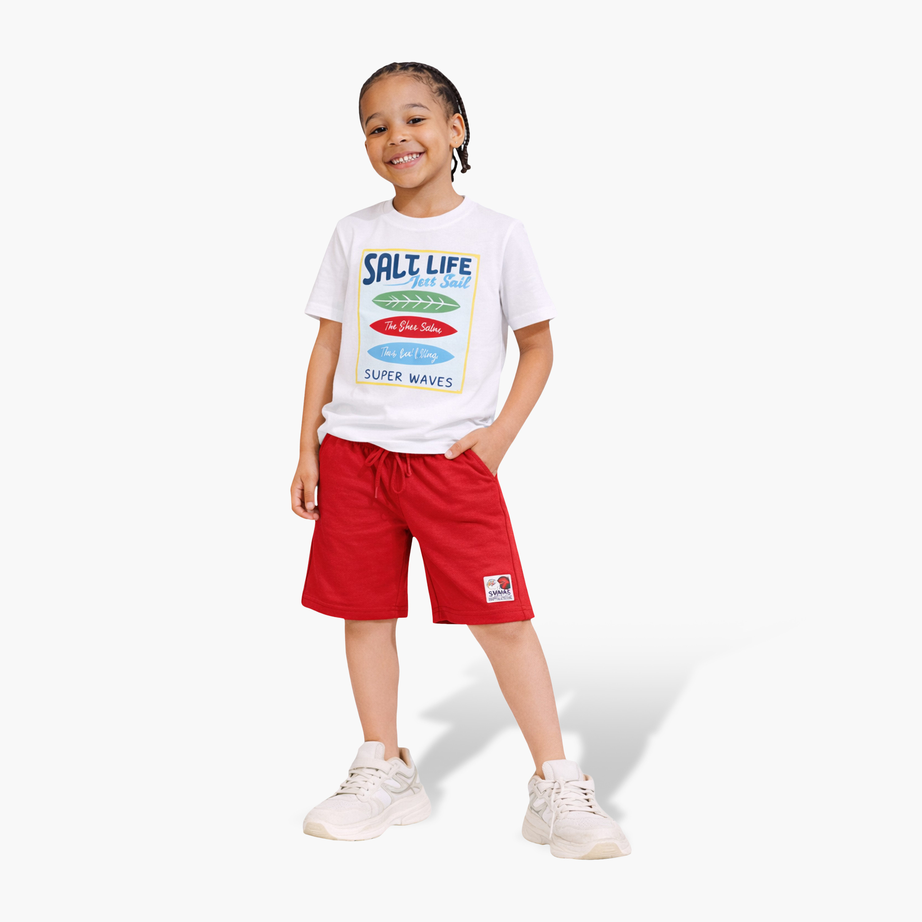 Victor and Jane Surf Life Printed T-Shirt & Red Shorts Set-boys-clothing-setsandcoords-image-1