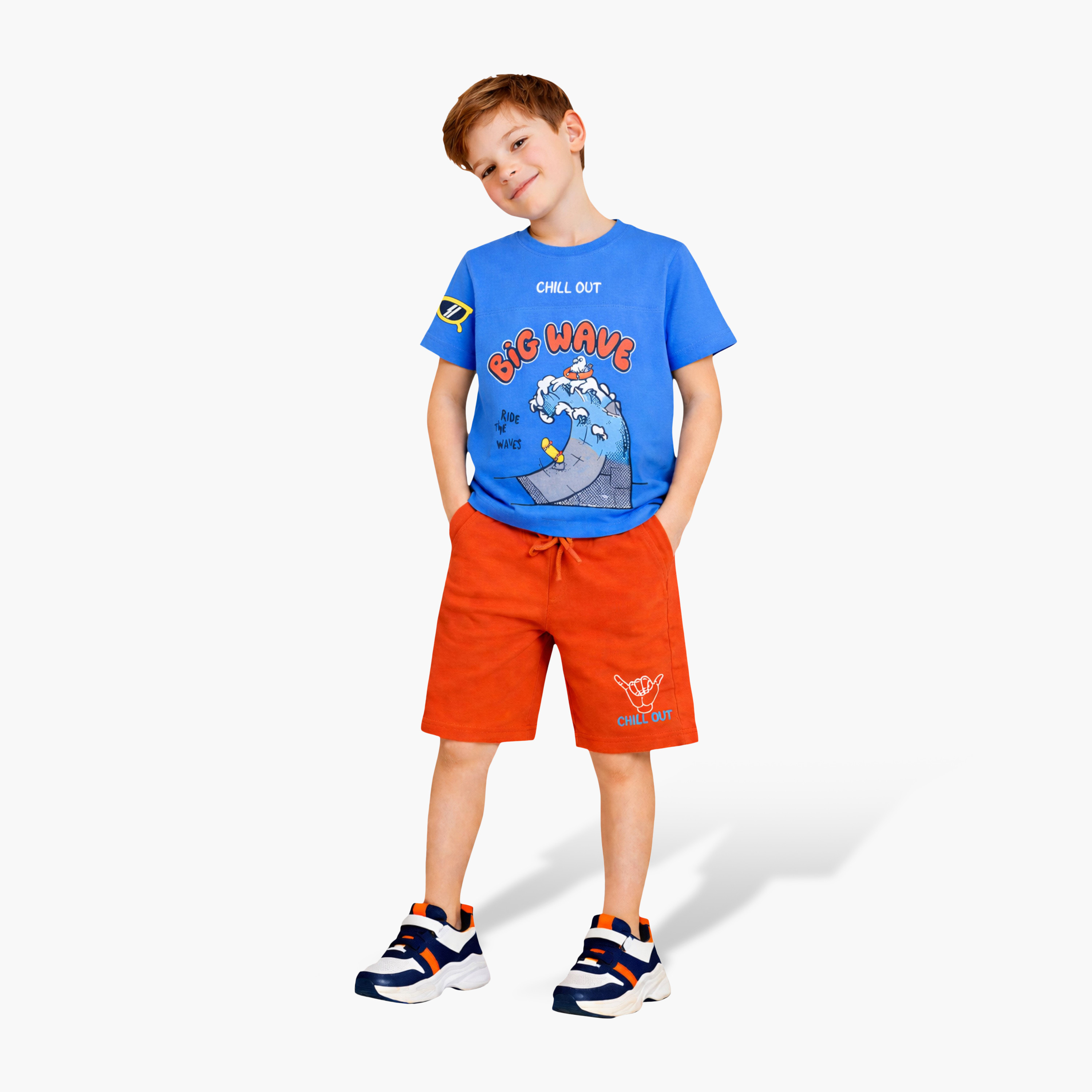 Victor and Jane Surfing Wave T-Shirt & Orange Shorts Set-boys-clothing-setsandcoords-image-1
