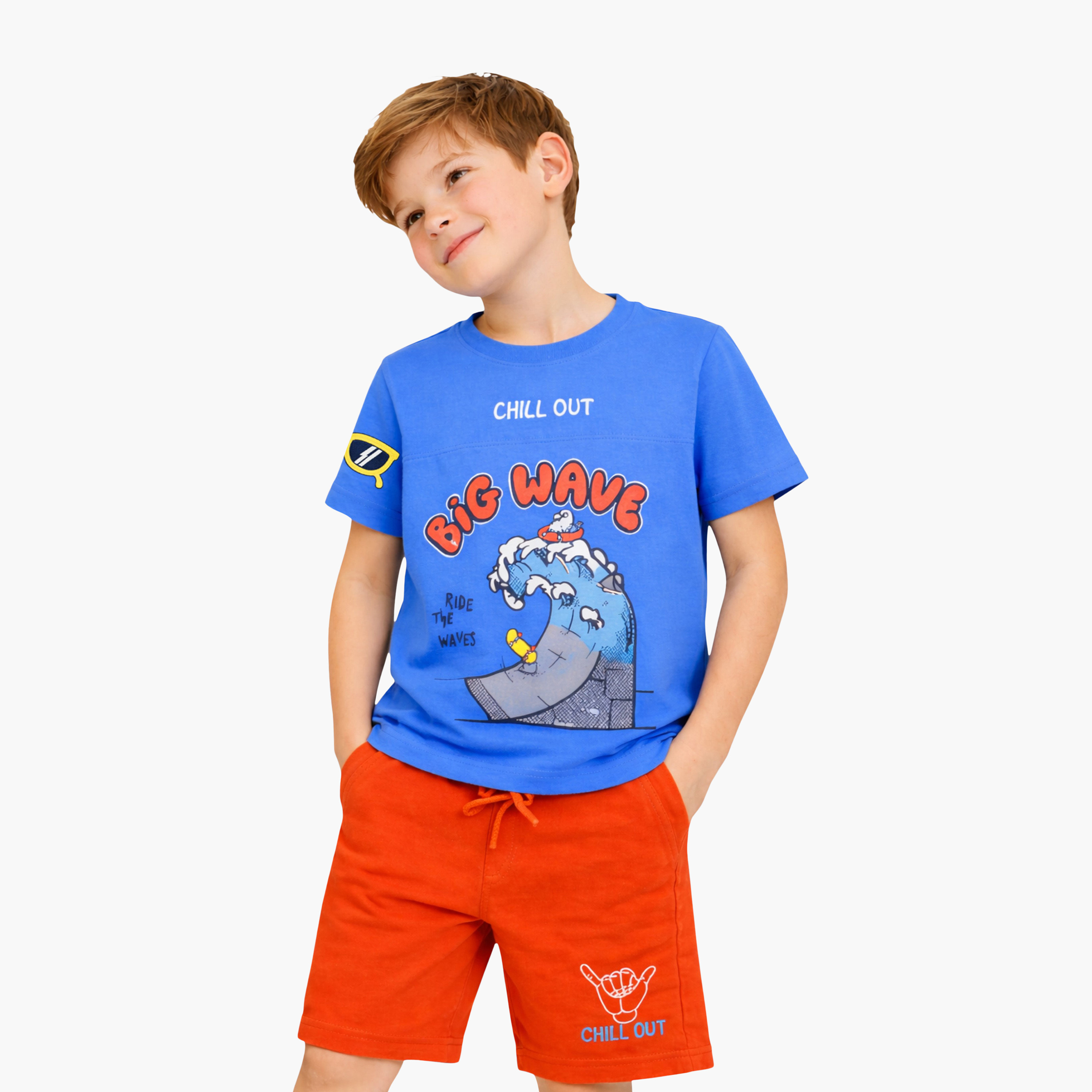 Victor and Jane Surfing Wave T-Shirt & Orange Shorts Set-boys-clothing-setsandcoords-image-3