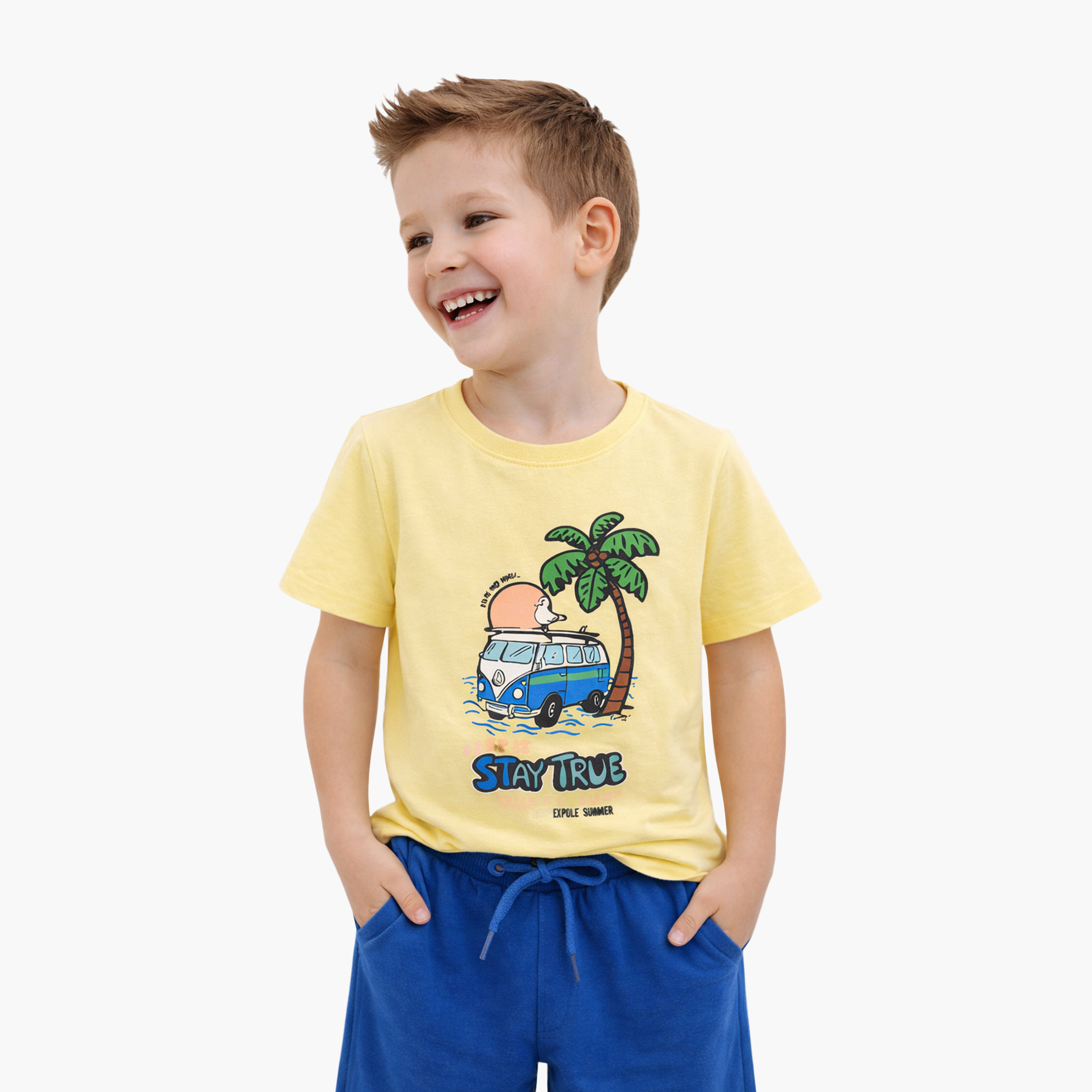 Victor and Jane Half Sleeves Sunset Ride Printed T-Shirt & Shorts Set-boys-clothing-setsandcoords-image-2