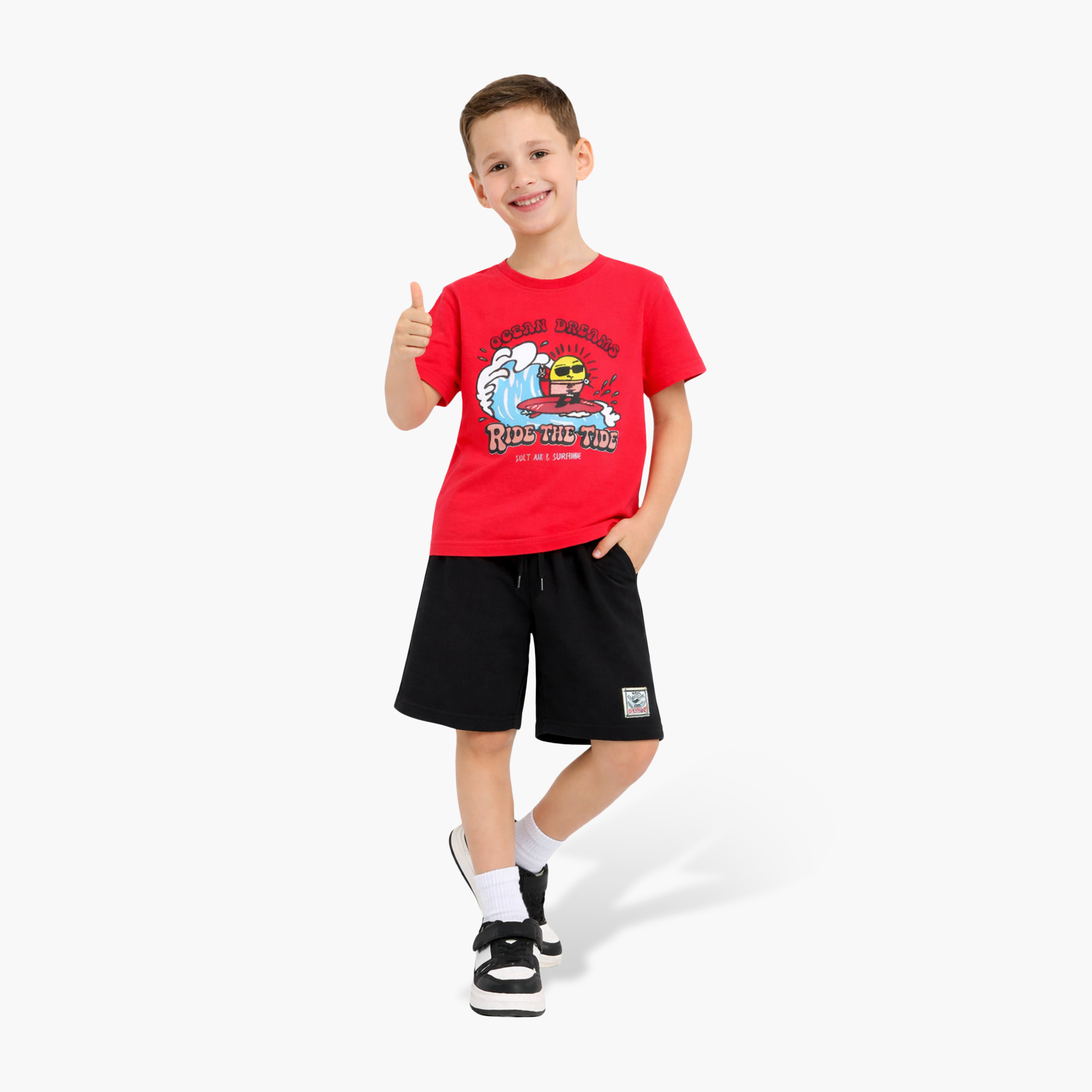 Victor and Jane Half Sleeves Ride The Tide Day Printed T-Shirt & Shorts Set-boys-clothing-setsandcoords-image-1
