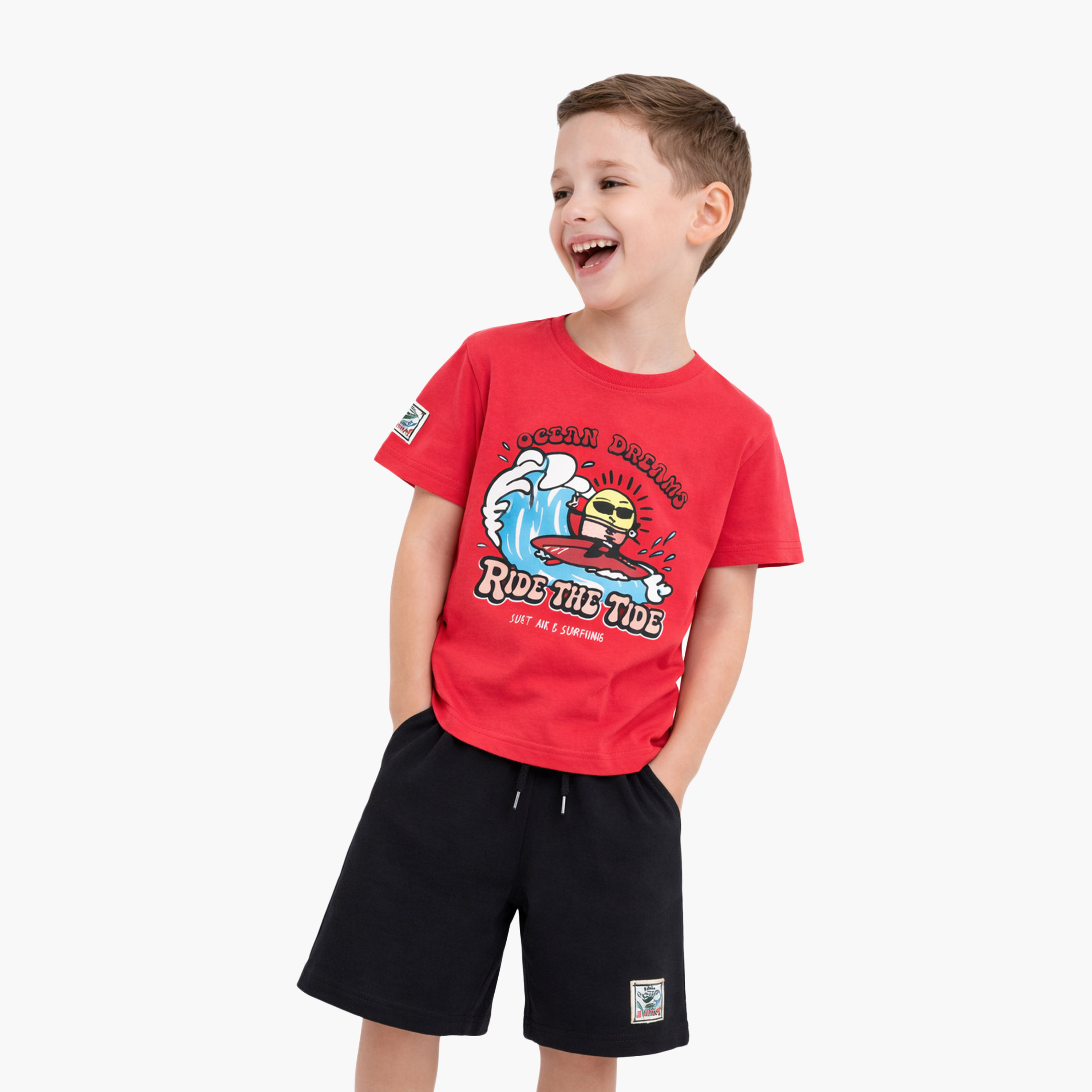 Victor and Jane Half Sleeves Ride The Tide Day Printed T-Shirt & Shorts Set-boys-clothing-setsandcoords-image-2