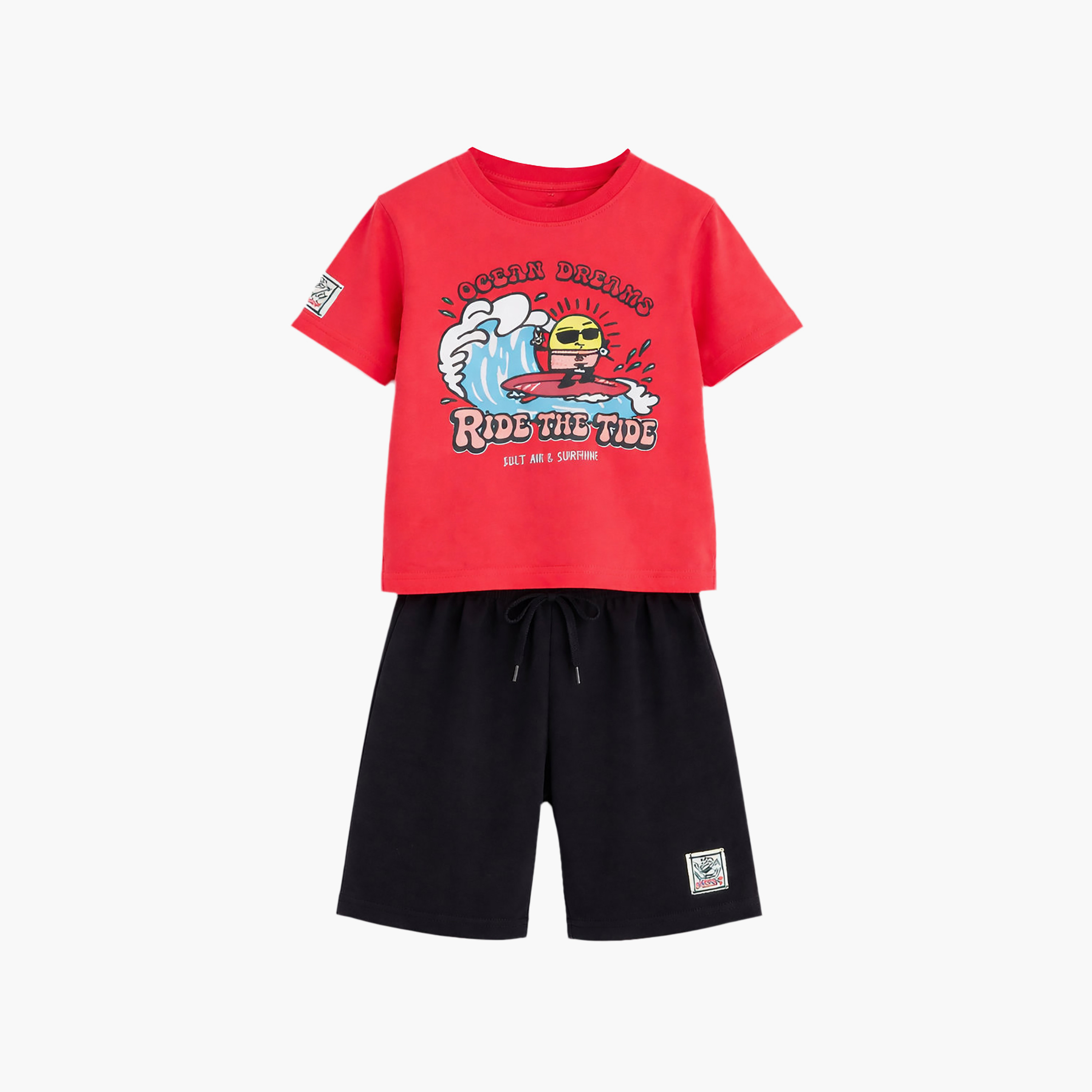 Victor and Jane Half Sleeves Ride The Tide Day Printed T-Shirt & Shorts Set-boys-clothing-setsandcoords-image-3