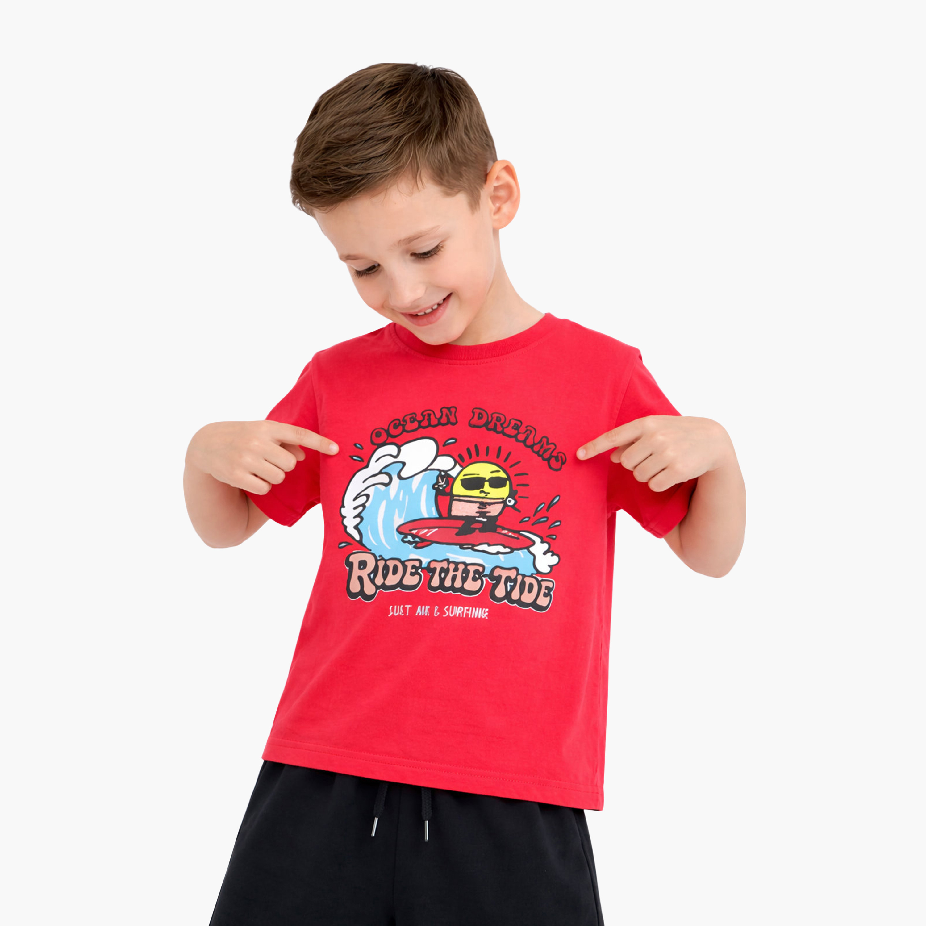 Victor and Jane Half Sleeves Ride The Tide Day Printed T-Shirt & Shorts Set-boys-clothing-setsandcoords-image-5