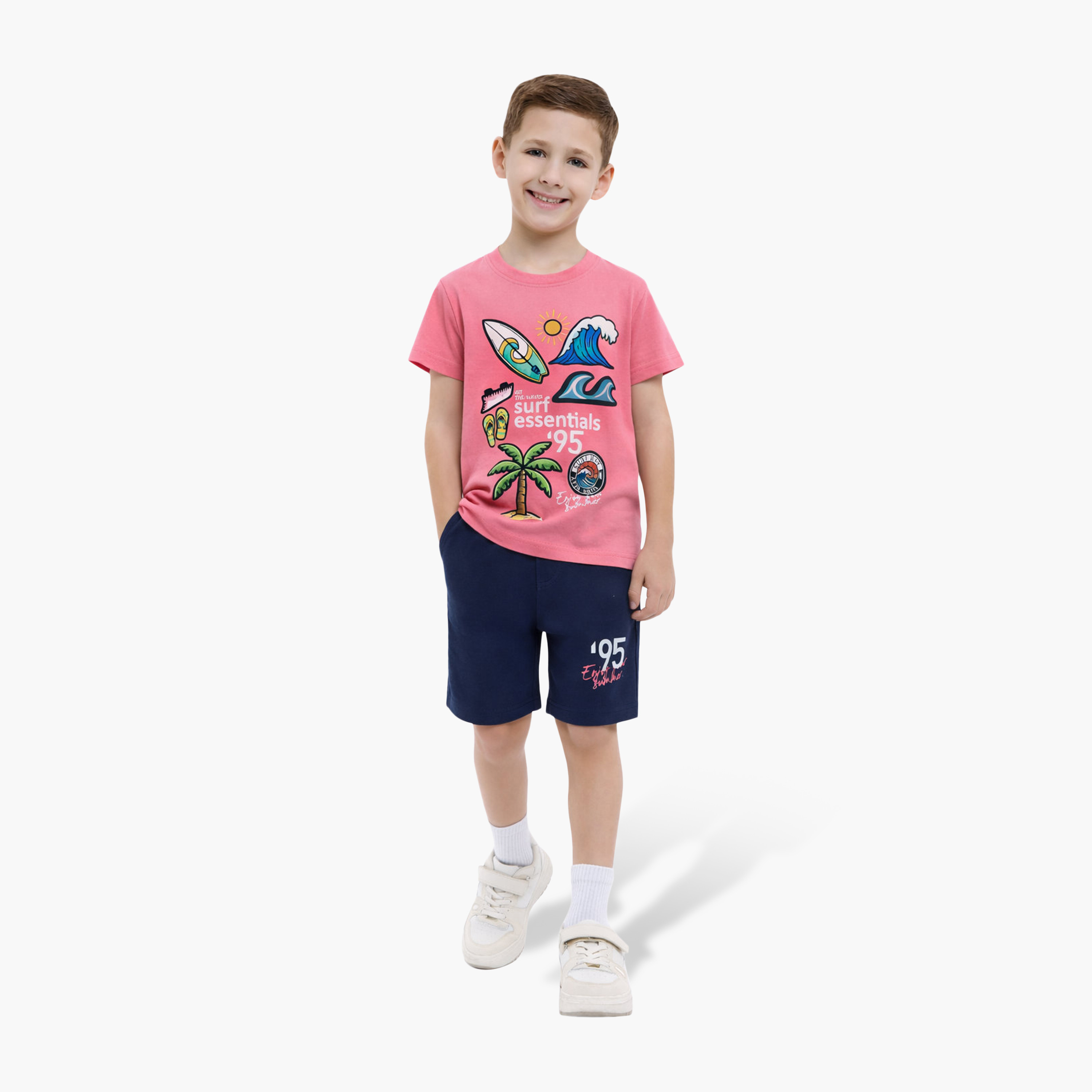 طقم تيشيرت بأكمام نصفية بطبعة سيرف إسينشالز وشورت من فيكتور أند جين-boys-clothing-setsandcoords-image-1