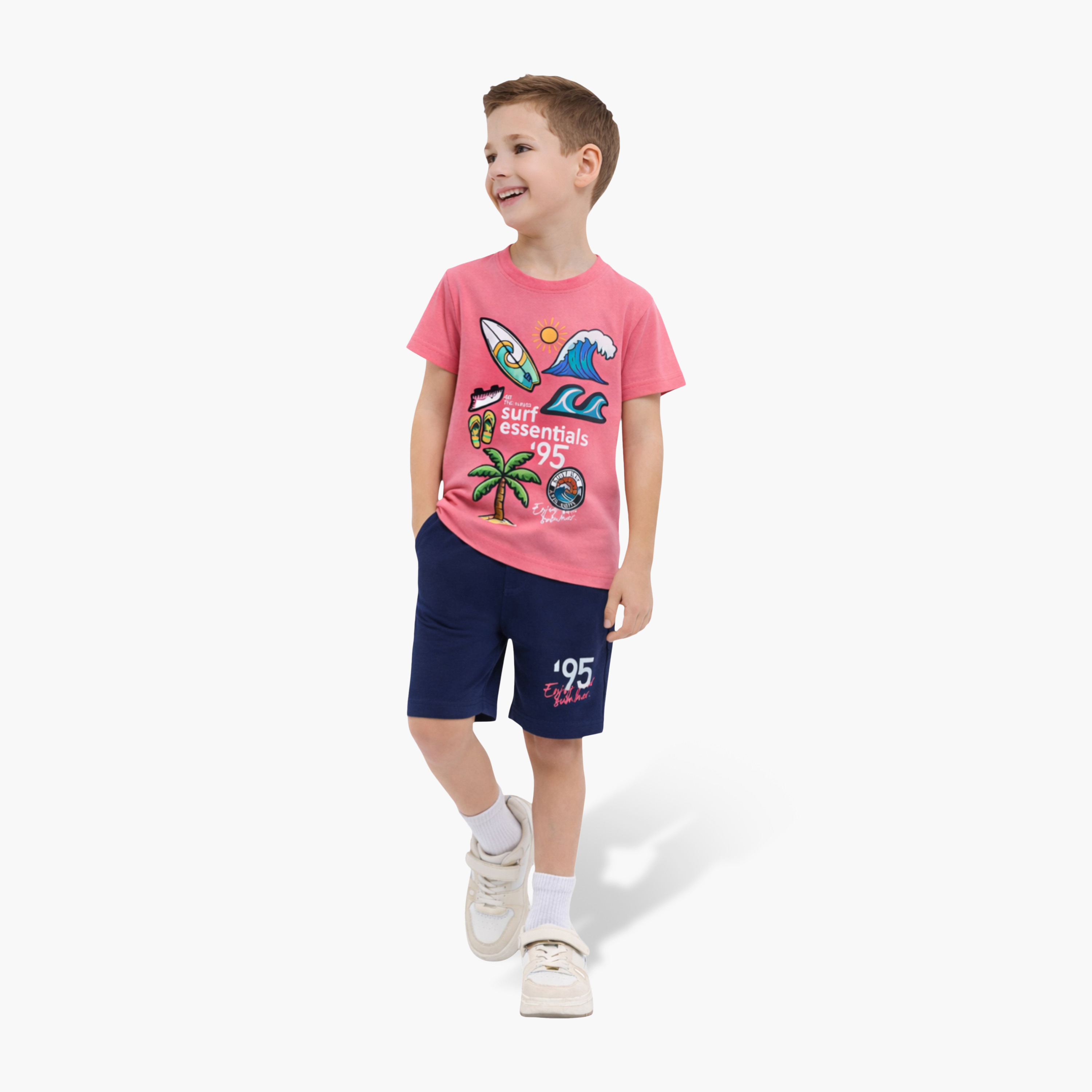 طقم تيشيرت بأكمام نصفية بطبعة سيرف إسينشالز وشورت من فيكتور أند جين-boys-clothing-setsandcoords-image-2