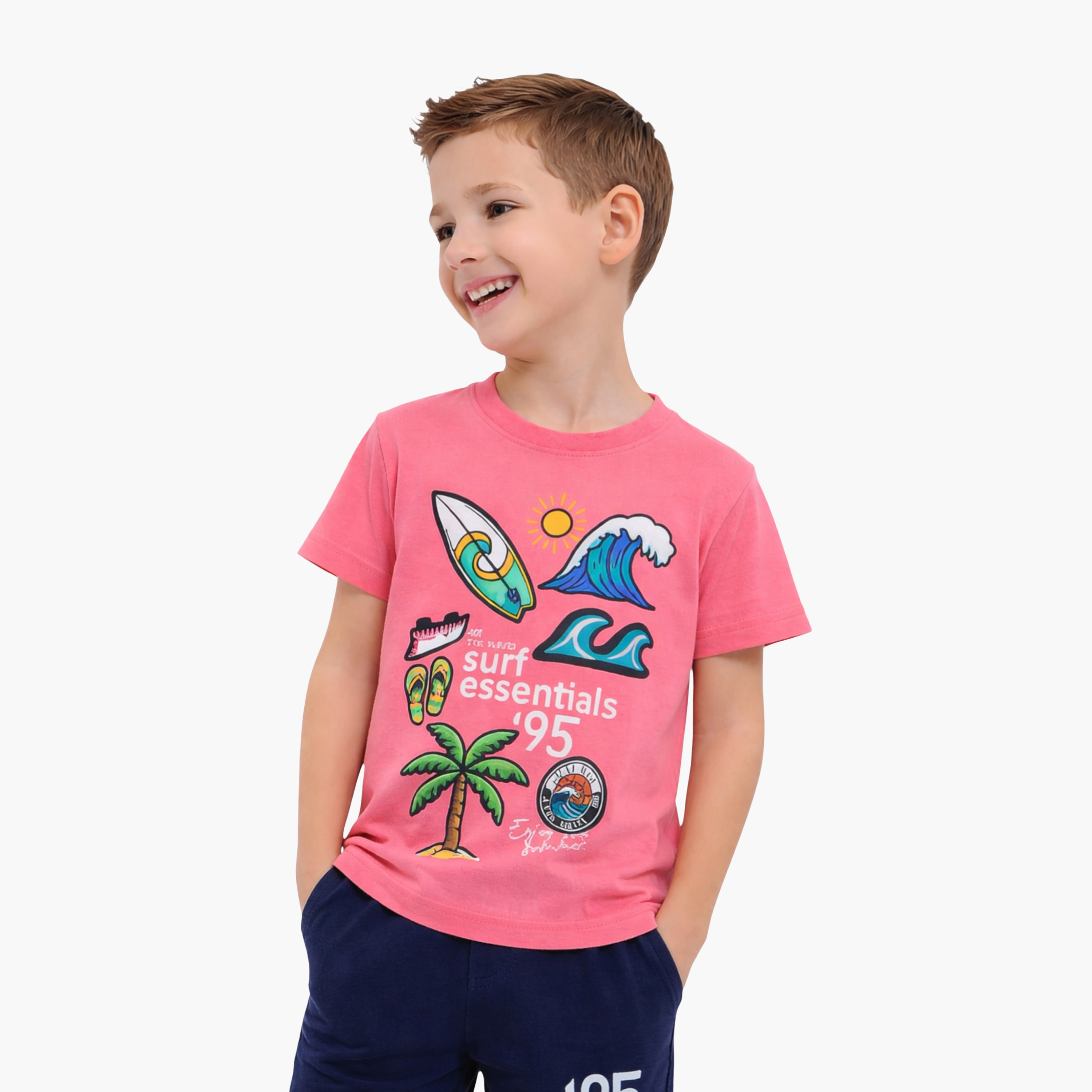 طقم تيشيرت بأكمام نصفية بطبعة سيرف إسينشالز وشورت من فيكتور أند جين-boys-clothing-setsandcoords-image-3