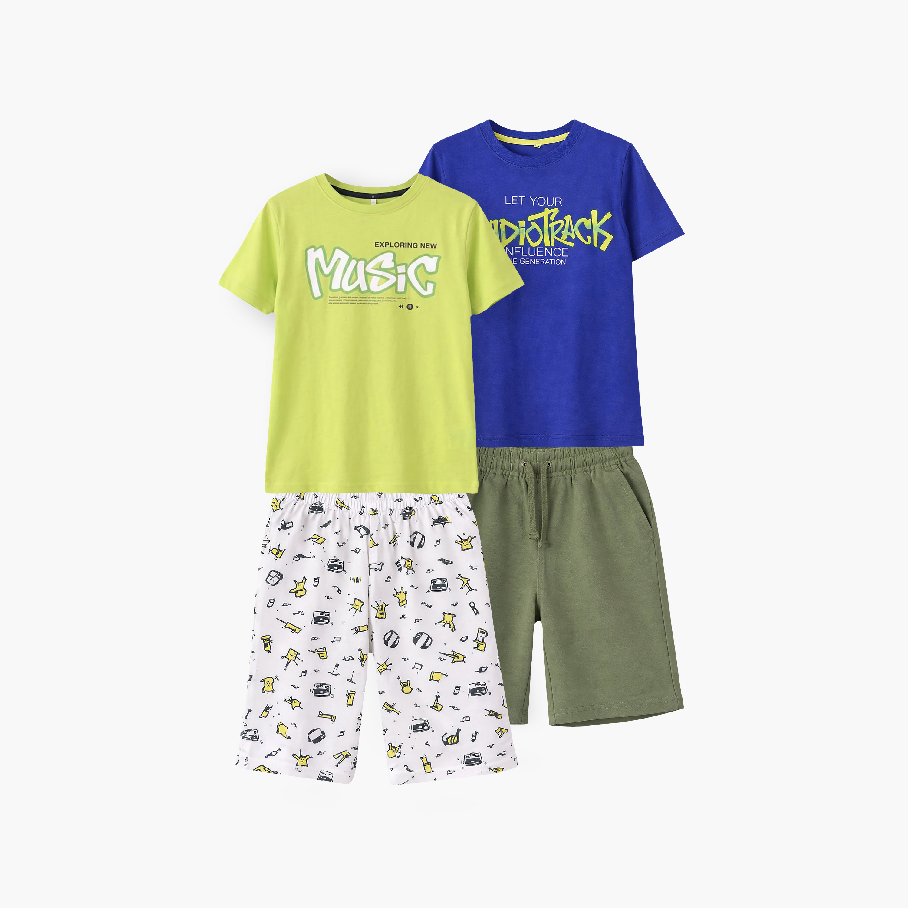 Victor and Jane 4-Piece Graphic Short Sleeves T-Shirts, Pants with Shorts-boys-clothing-setsandcoords-image-1