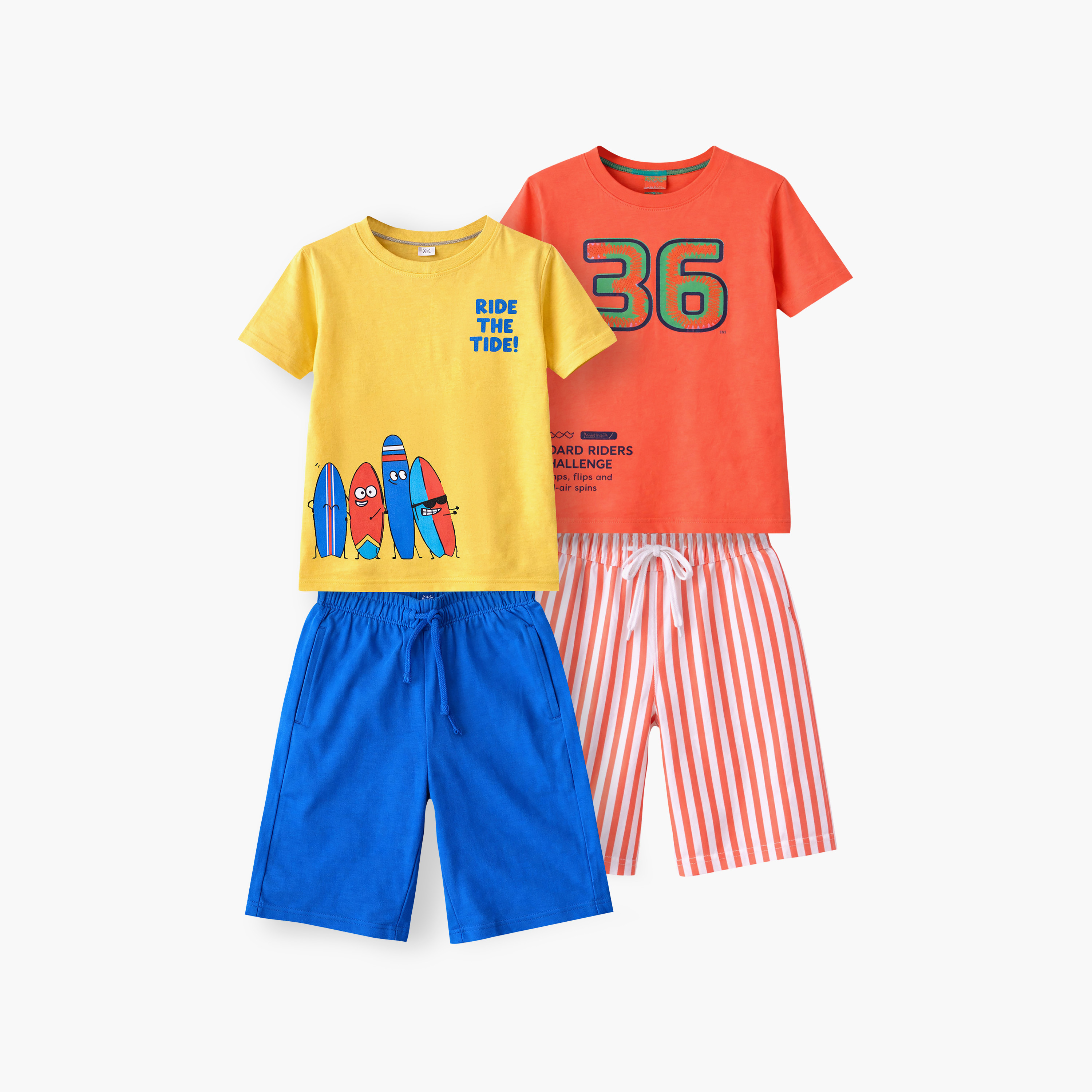 Victor and Jane 4-Piece Graphic Short Sleeves T-Shirts, Pants with Shorts-boys-clothing-setsandcoords-image-1