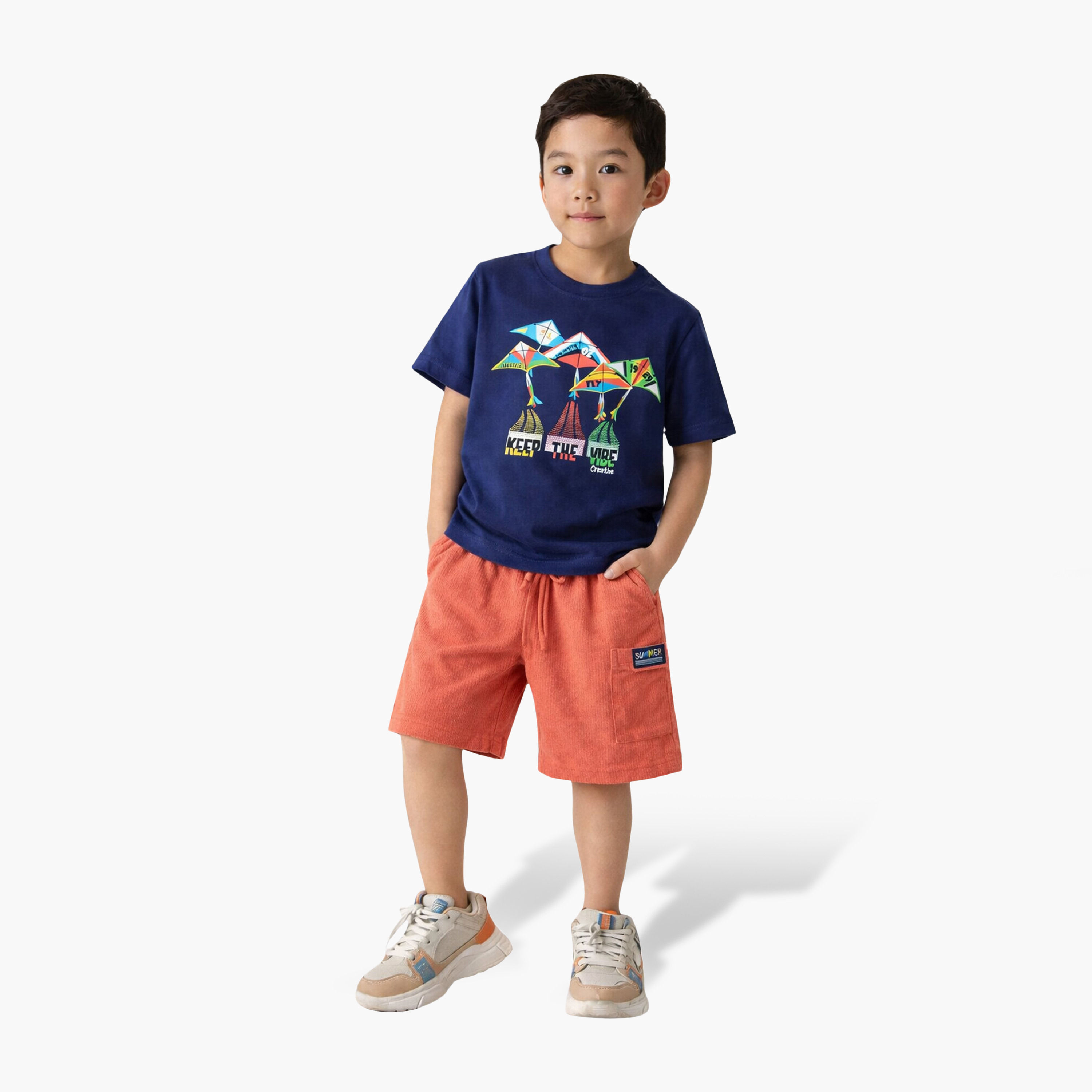 طقم تي شيرت برسومات جبال وشورت بارز الملمس من فيكتور آند جين-boys-clothing-setsandcoords-image-1