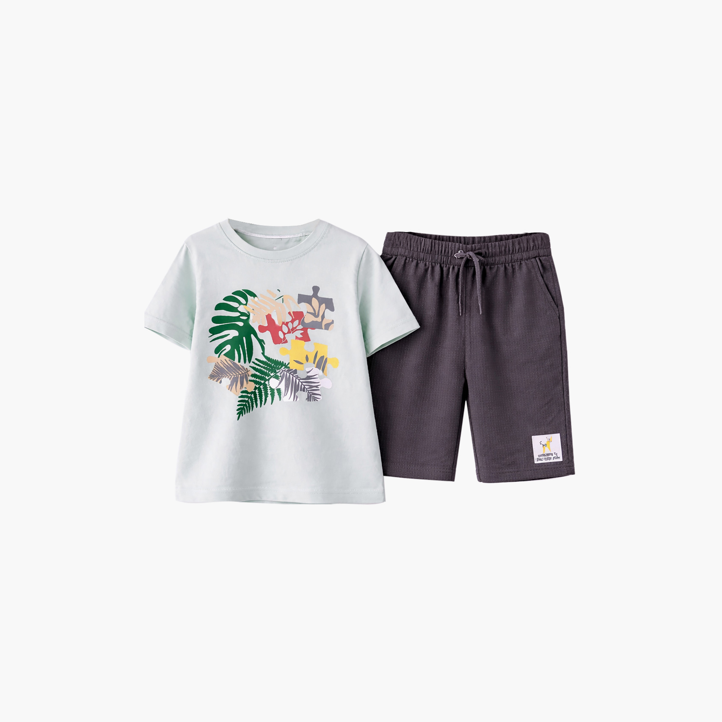 Victor and Jane 2-Piece Puzzle Pieces Printed T-Shirt & Shorts Set-boys-clothing-setsandcoords-image-2