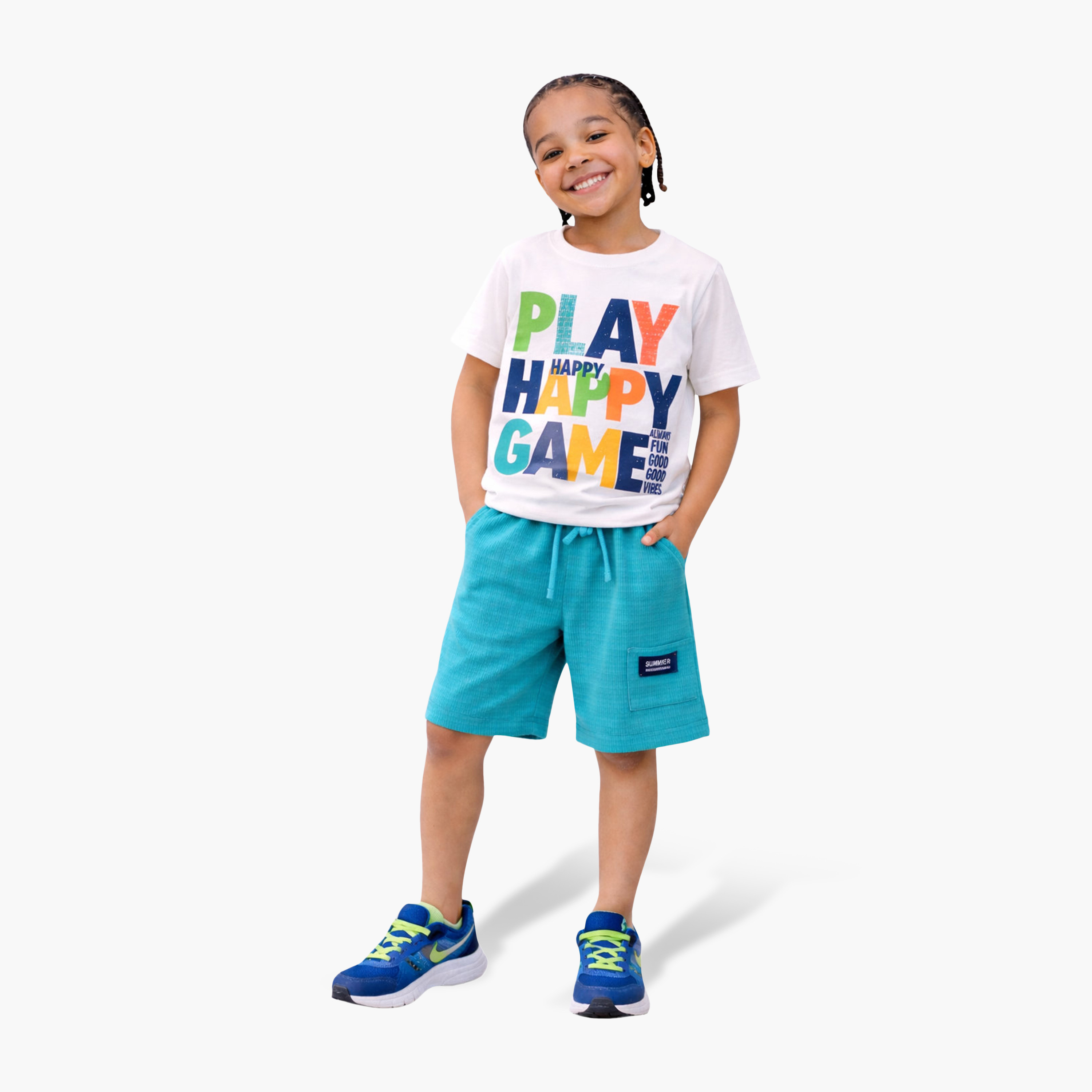 Victor and Jane Play Happy Game Graphic T-Shirt & Textured Shorts Set-boys-clothing-setsandcoords-image-1