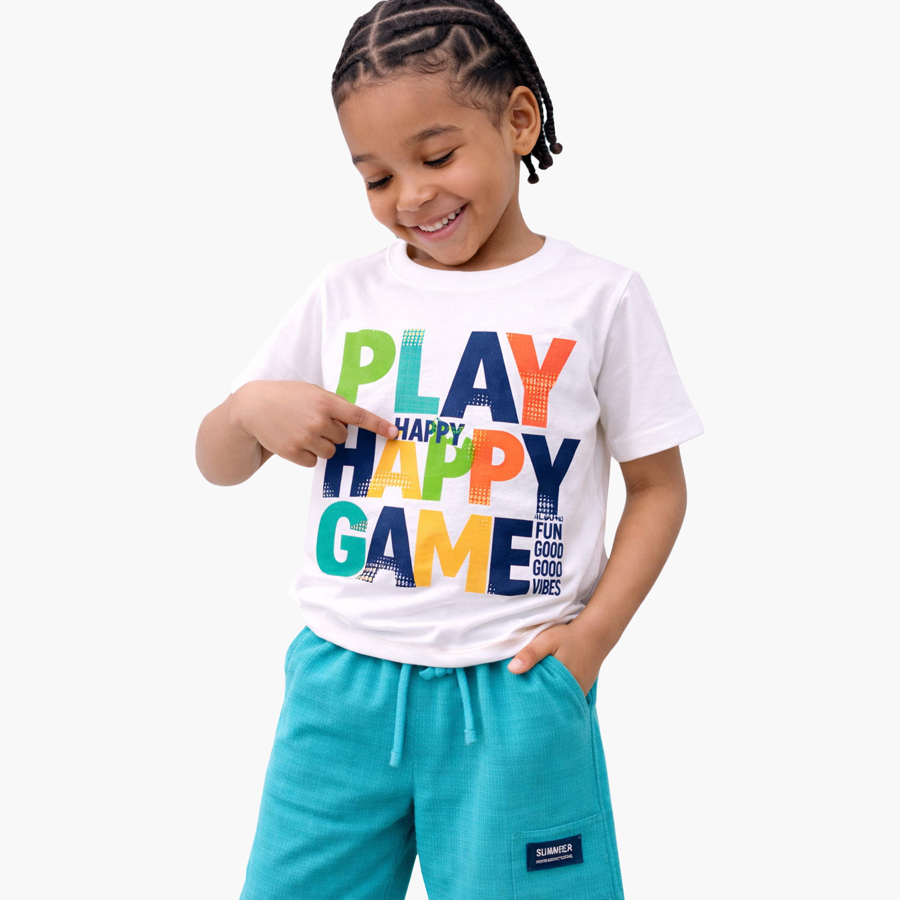 Victor and Jane Play Happy Game Graphic T-Shirt & Textured Shorts Set-boys-clothing-setsandcoords-image-2