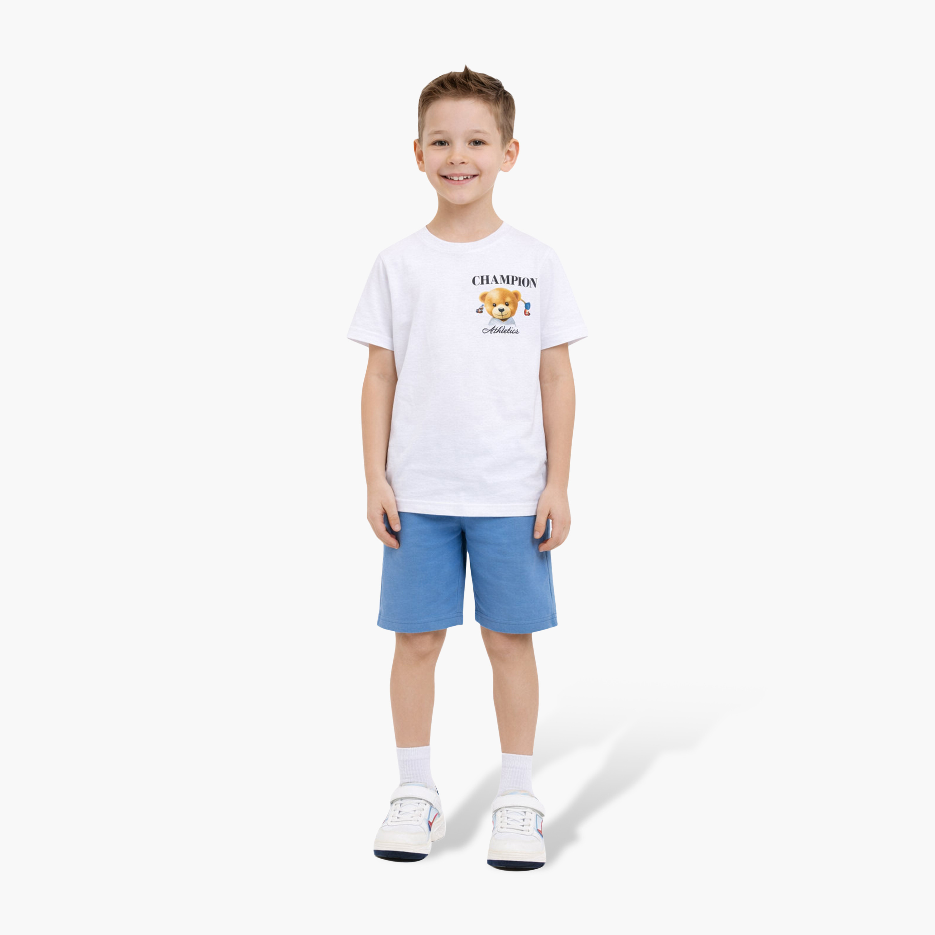 طقم تيشيرت بأكمام نصفية بطبعة تشامبيون وشورت من فيكتور أند جين-boys-clothing-setsandcoords-image-1