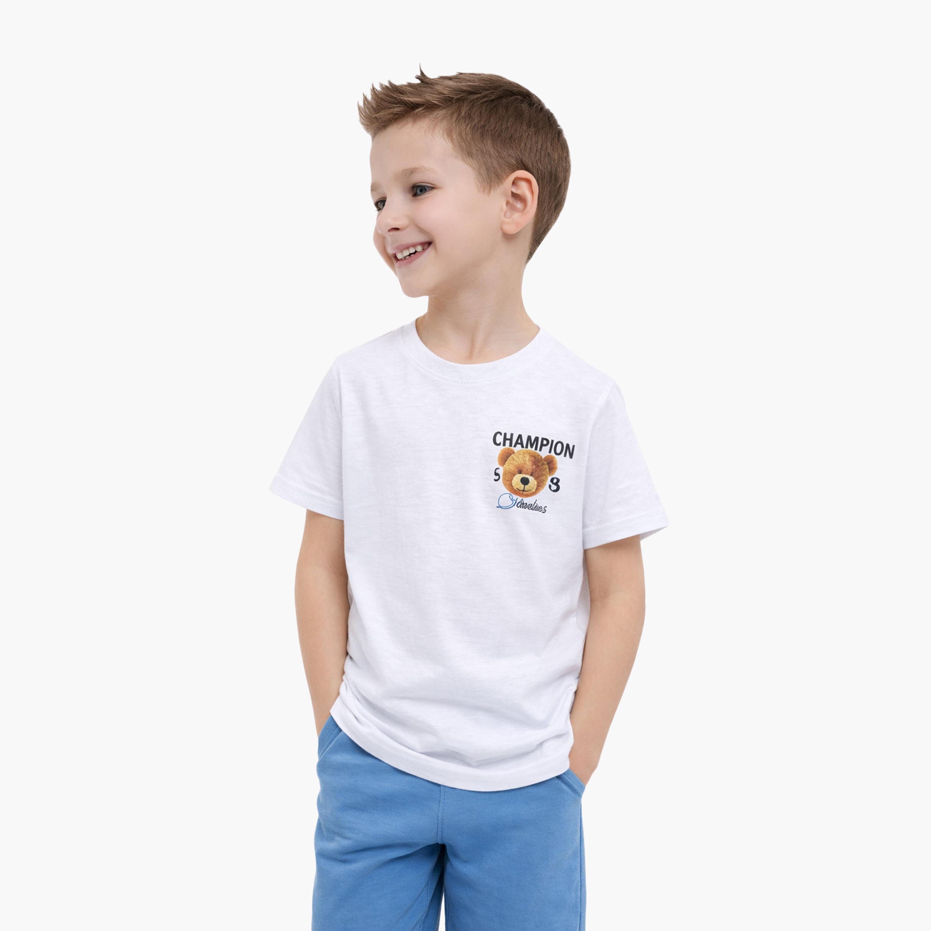 طقم تيشيرت بأكمام نصفية بطبعة تشامبيون وشورت من فيكتور أند جين-boys-clothing-setsandcoords-image-2