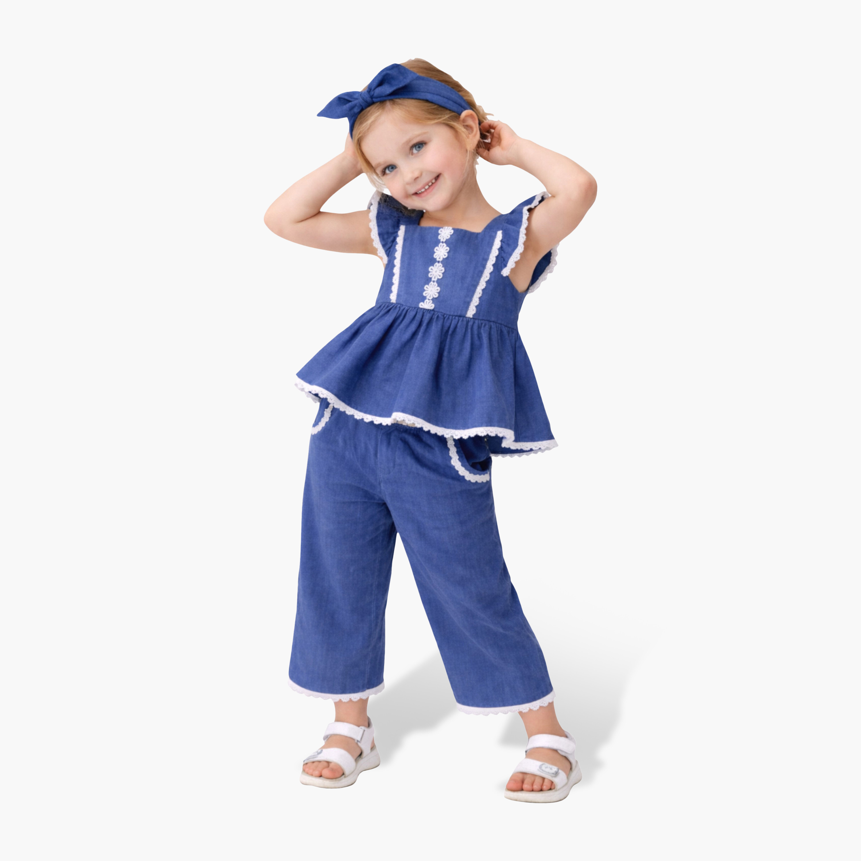 Victor and Jane Denim Look Top & Culotte Pants Set-girls-clothing-setsandcoords-image-1