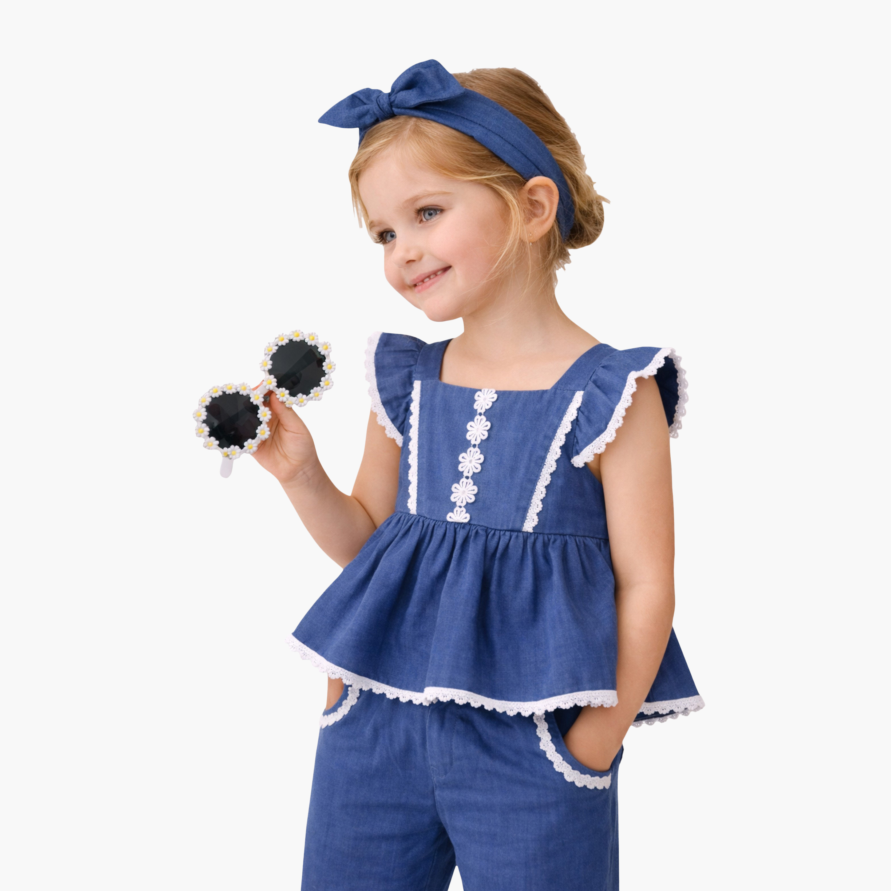 Victor and Jane Denim Look Top & Culotte Pants Set-girls-clothing-setsandcoords-image-2