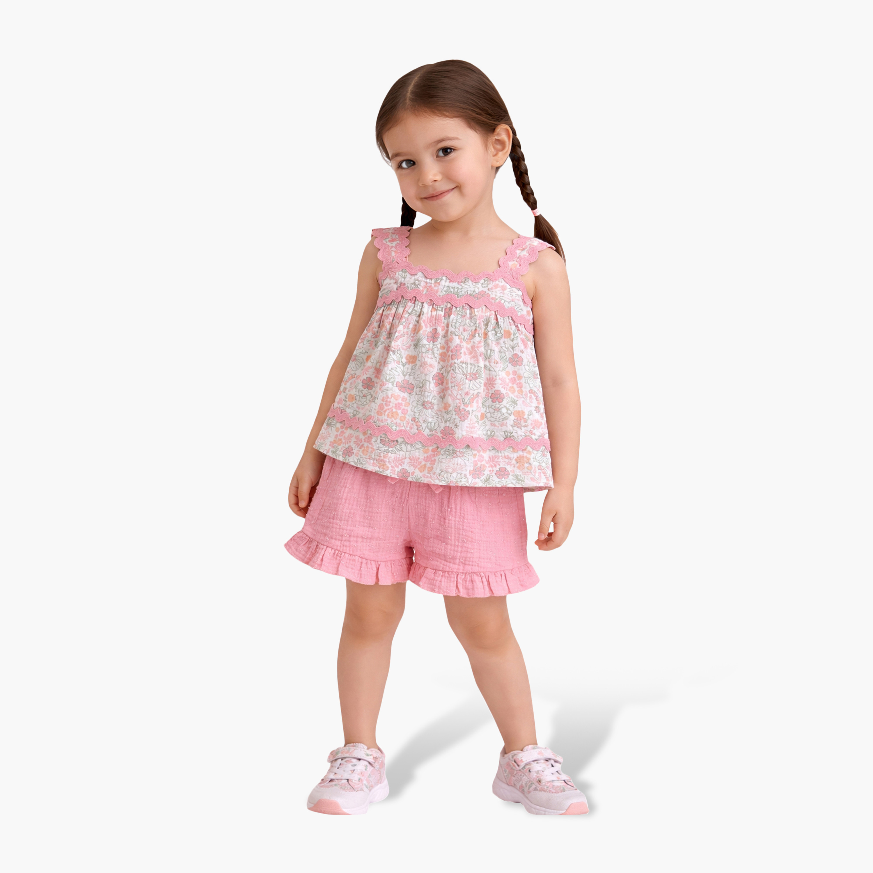 Victor and Jane 4-Piece Floral Top & Ruffle Shorts with Headband & Sunglasses-girls-clothing-setsandcoords-image-5