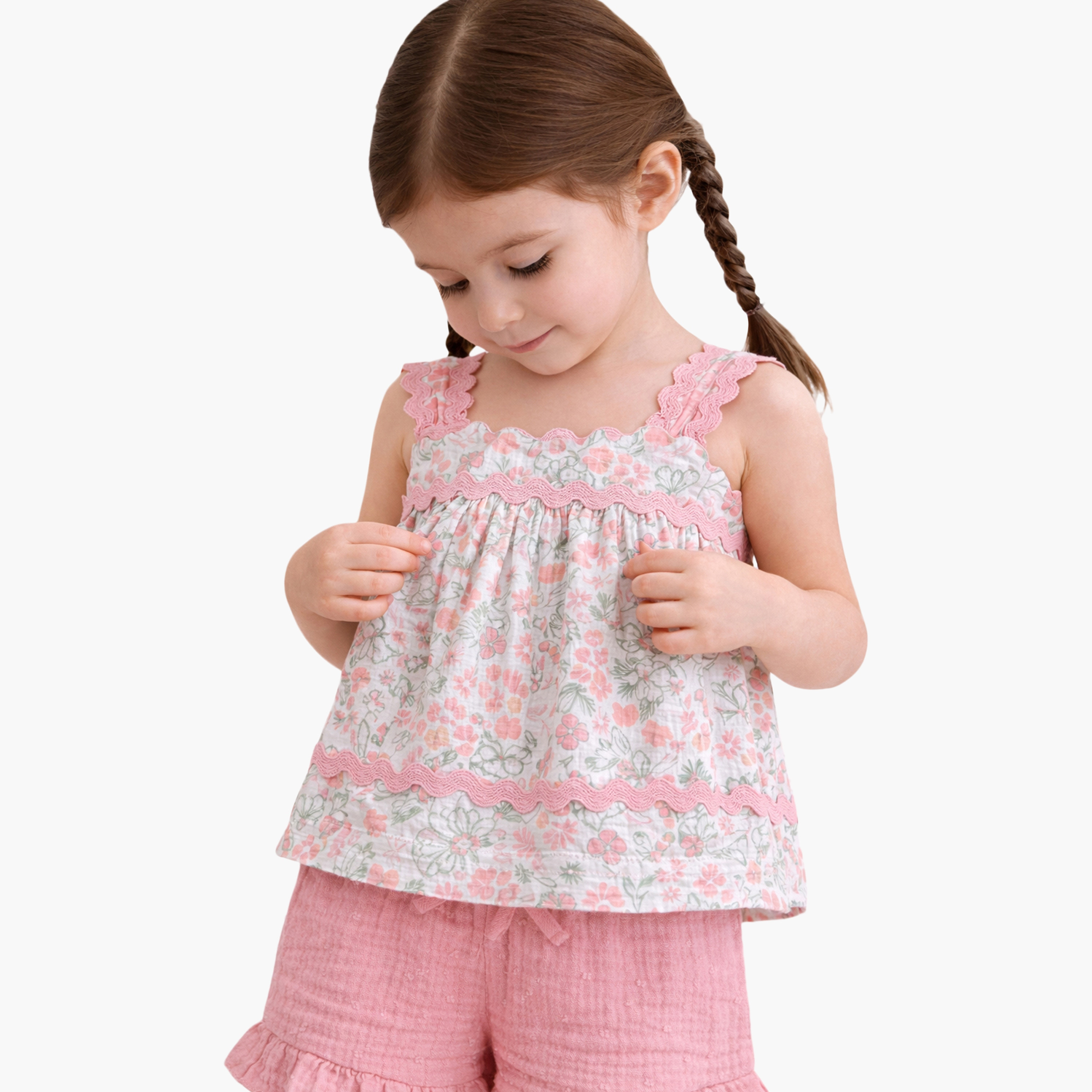 Victor and Jane 4-Piece Floral Top & Ruffle Shorts with Headband & Sunglasses-girls-clothing-setsandcoords-image-6