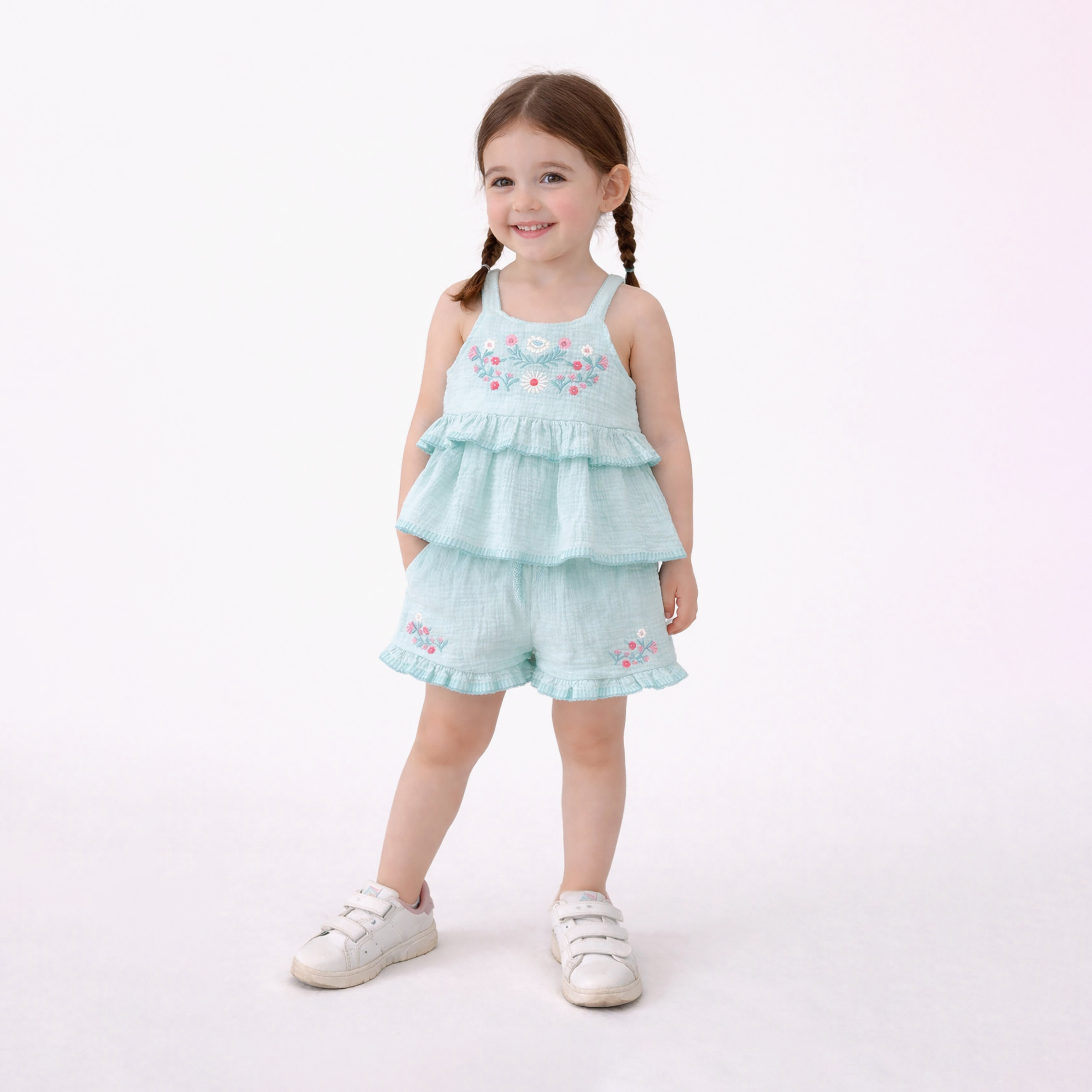 Victor and Jane Flutter Sleeves Top & Ruffle-Hem Shorts with Sunglasses-girls-clothing-setsandcoords-image-1
