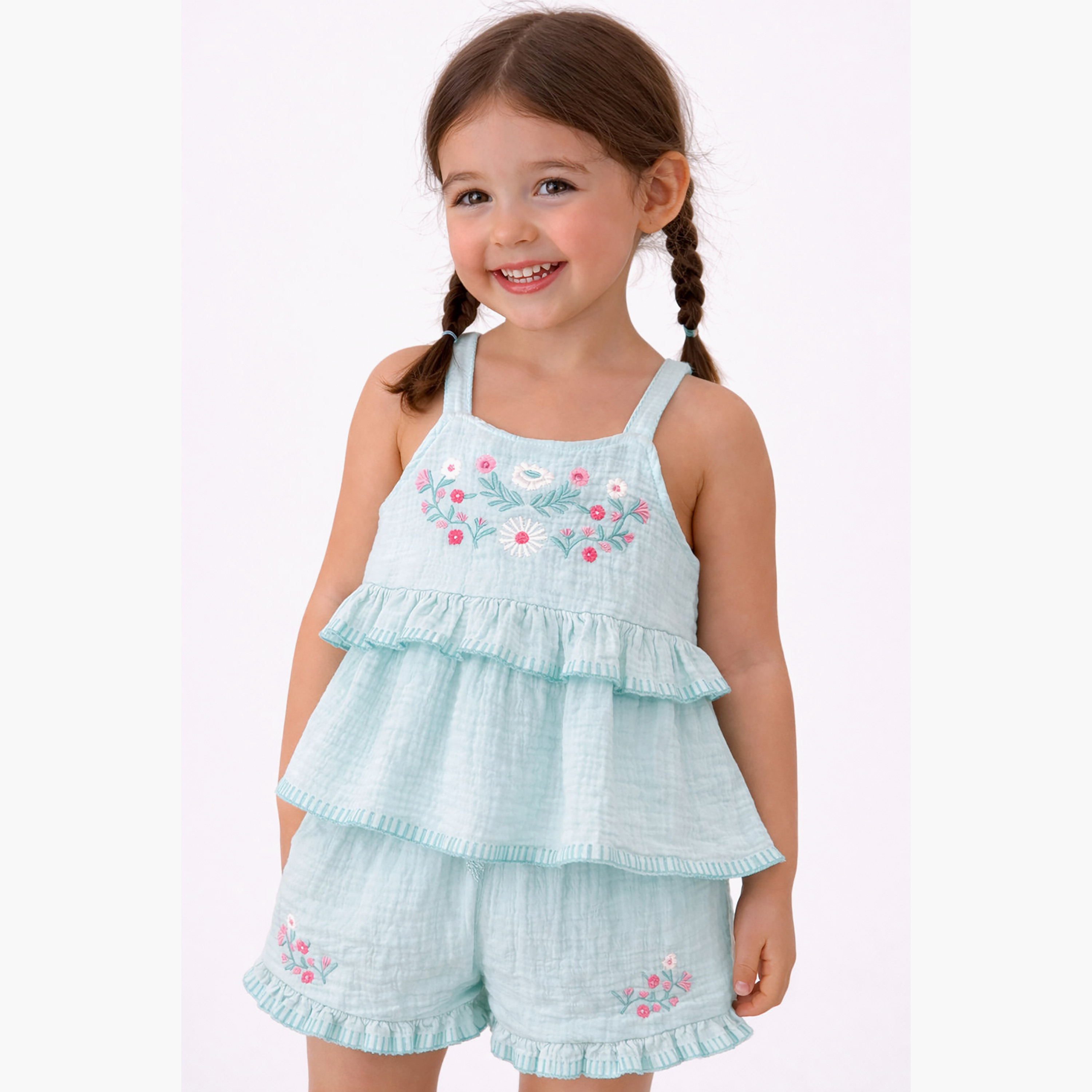 Victor and Jane Flutter Sleeves Top & Ruffle-Hem Shorts with Sunglasses-girls-clothing-setsandcoords-image-4