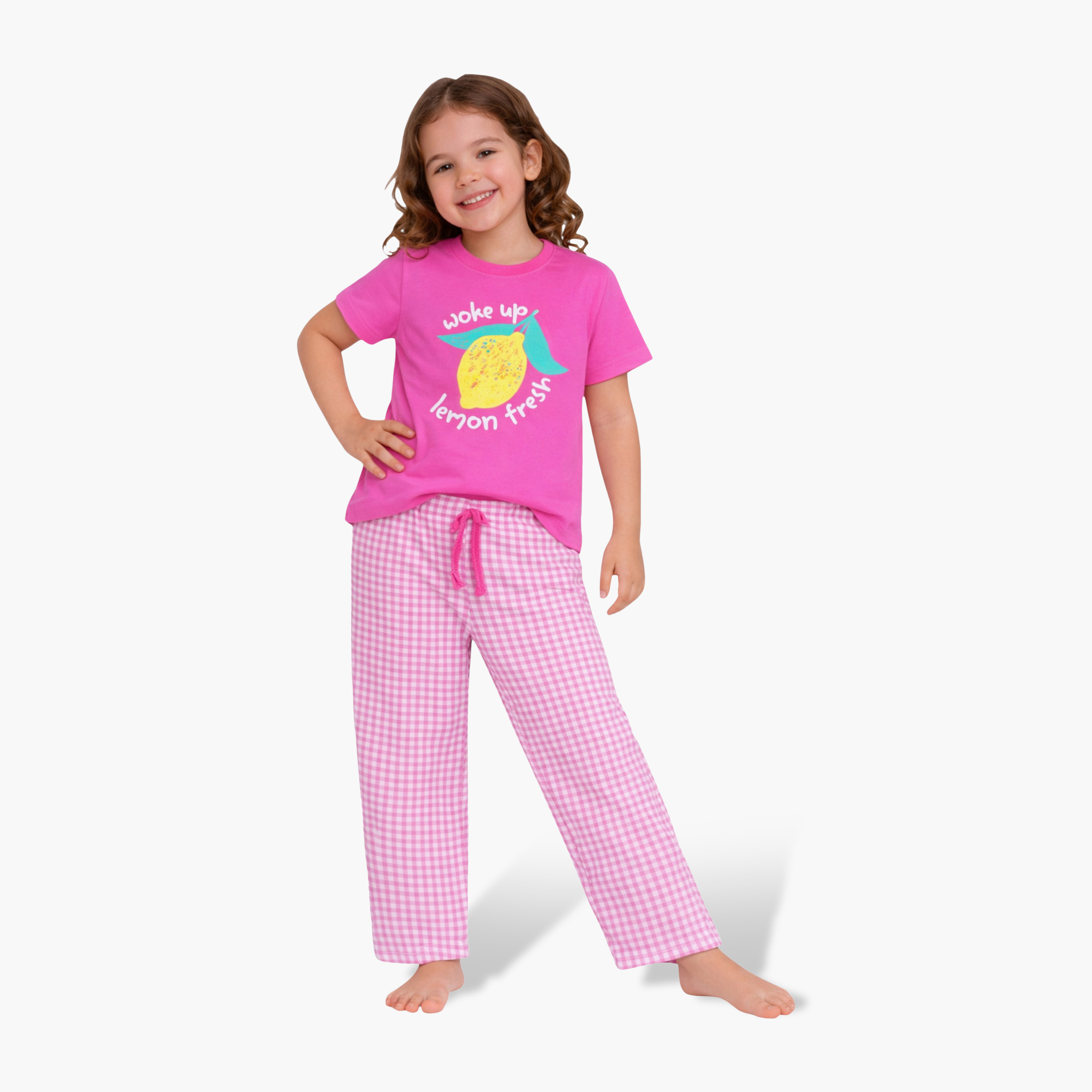 Victor and Jane 2-Piece Printed T-Shirt & Checked Pants Set-girls-clothing-setsandcoords-image-1