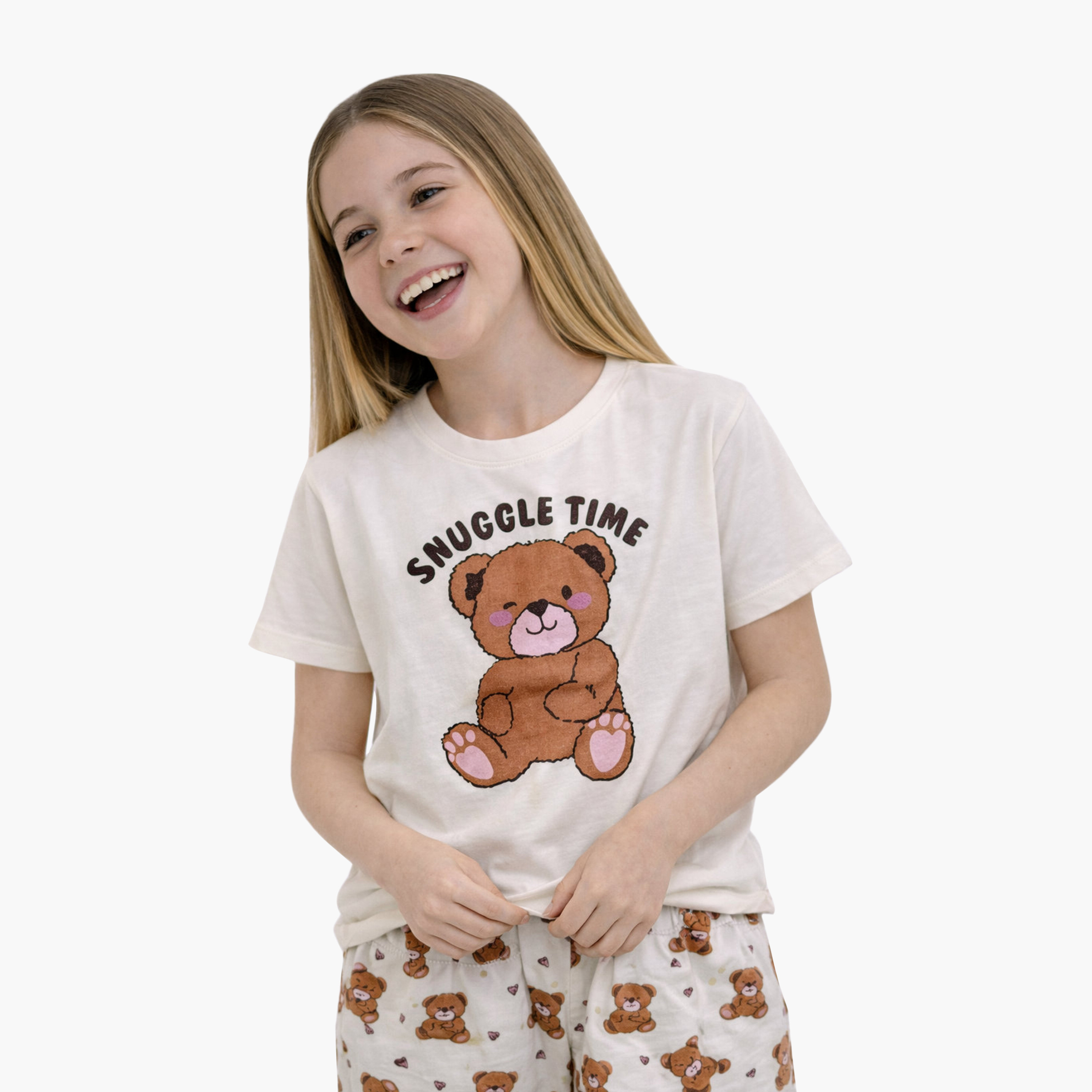 طقم تي شيرت "وقت العناق" بطبعة تيدي وبنطلون رياضي مطبوع من فيكتور آند جين-baby-girls-clothing-nightwear-pyjamasets-image-3