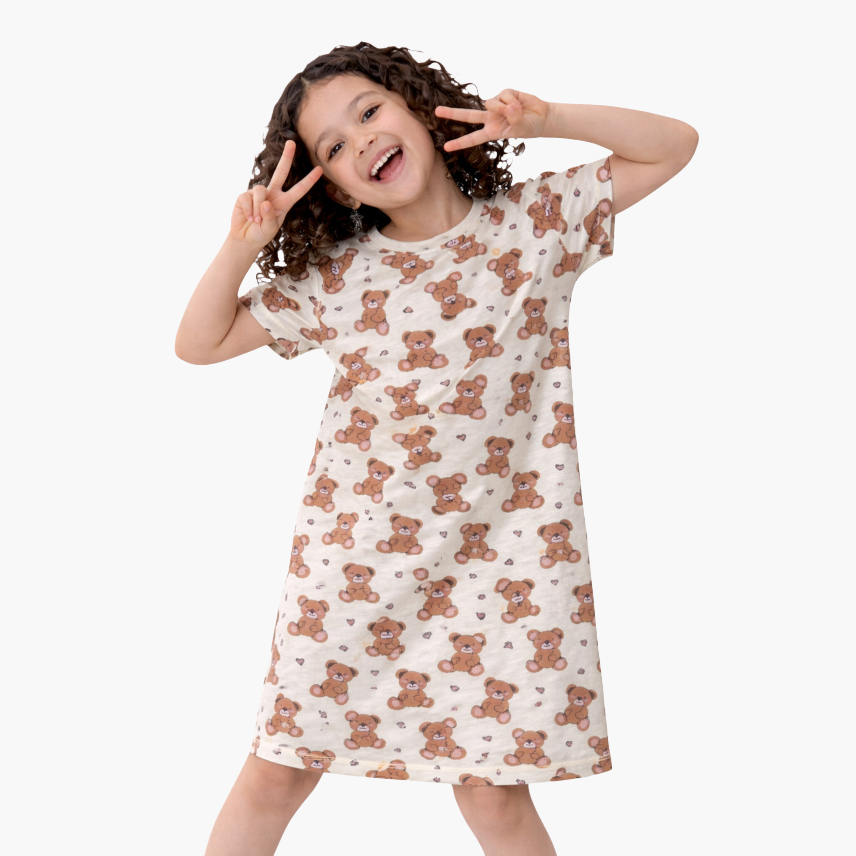 Victor and Jane All-Over Teddy Print Sleep Tee Dress-girls-clothing-dressesandjumpsuits-image-3