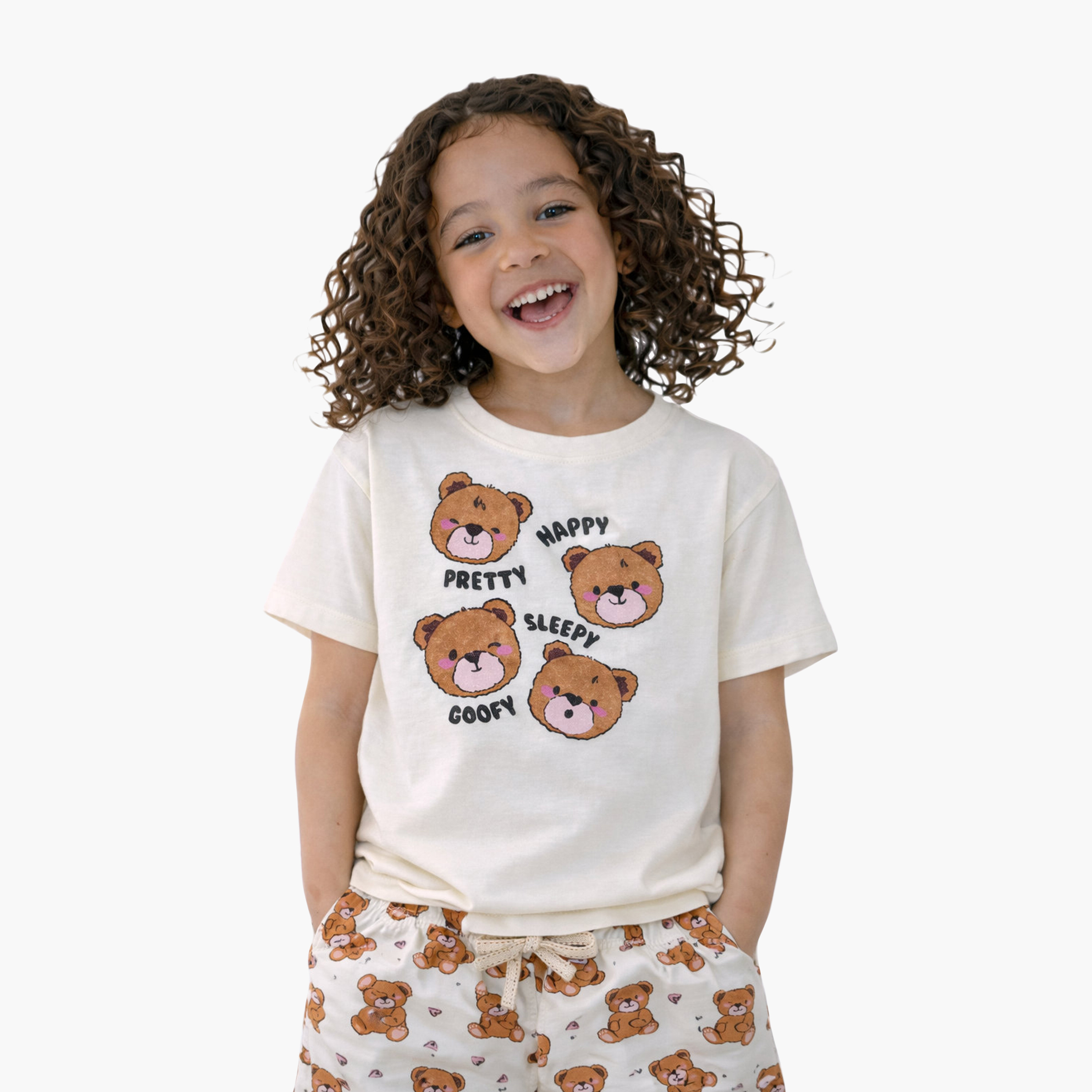 Victor and Jane Teddy Faces Graphic T-Shirt & All-Over Print Shorts Set-girls-clothing-setsandcoords-image-3