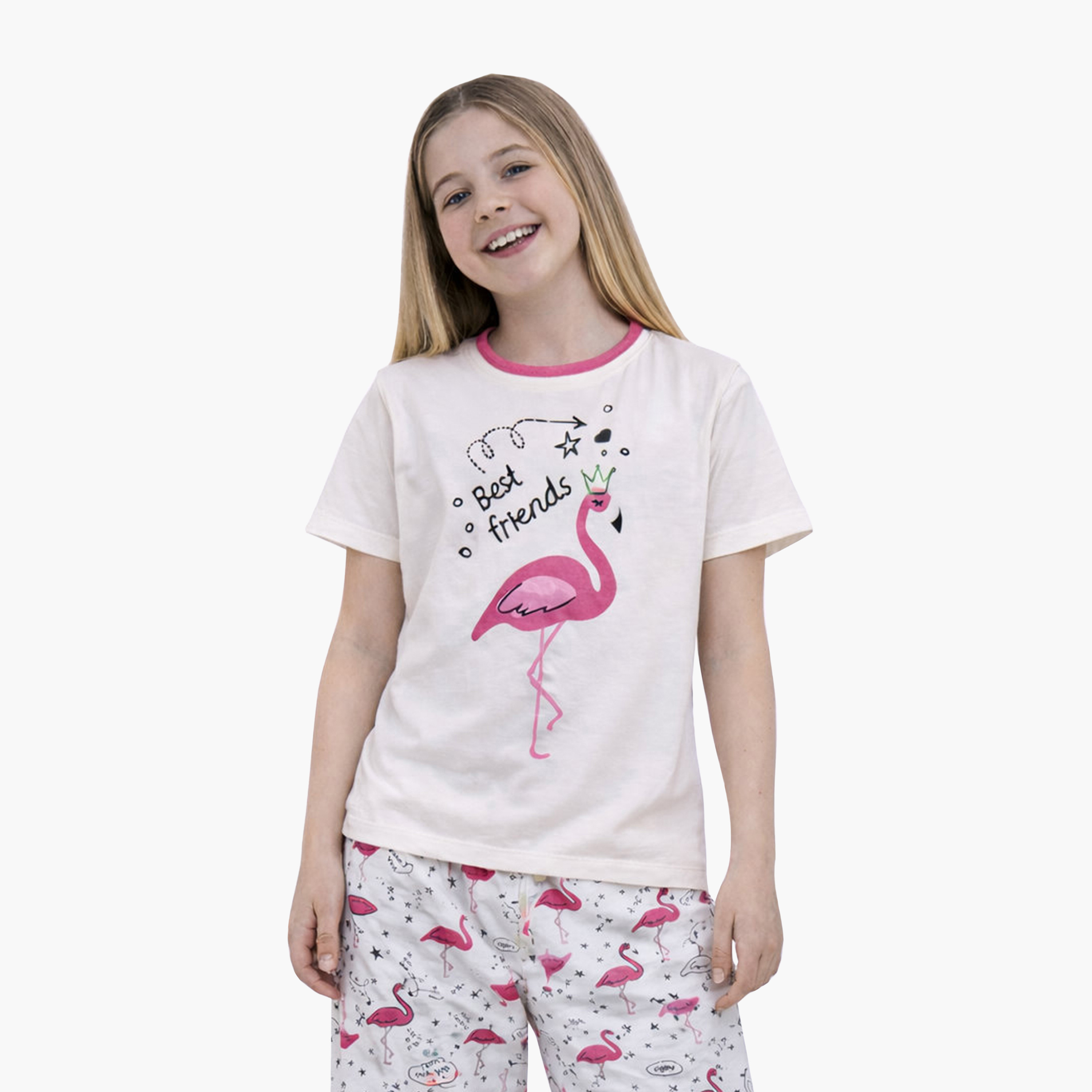 طقم تي شيرت برسومات فلامينغو وبنطلون مطبوع من فيكتور آند جين-girls-clothing-setsandcoords-image-1