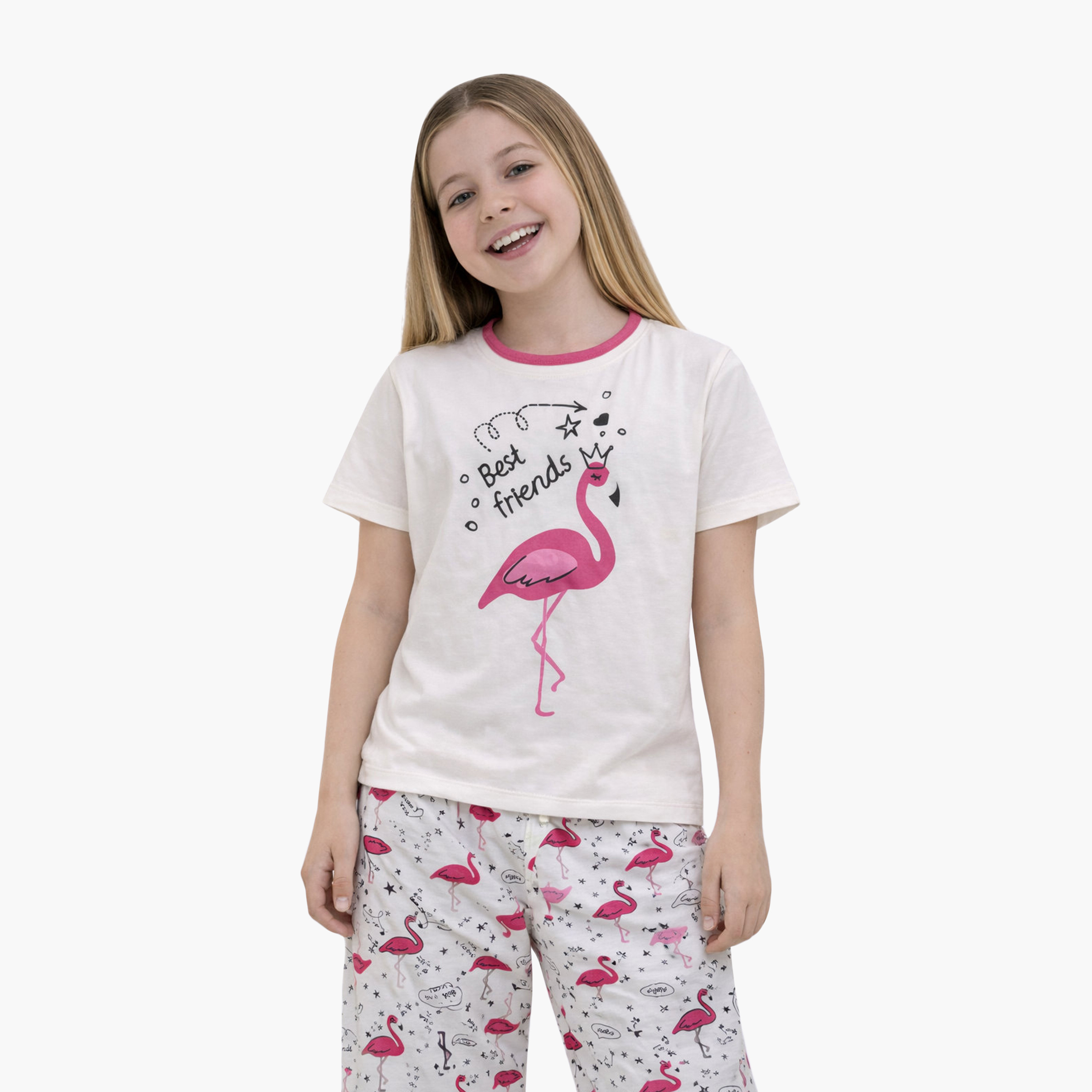 Victor and Jane Flamingo Graphic T-Shirt & Printed Pants Set-girls-clothing-setsandcoords-image-2