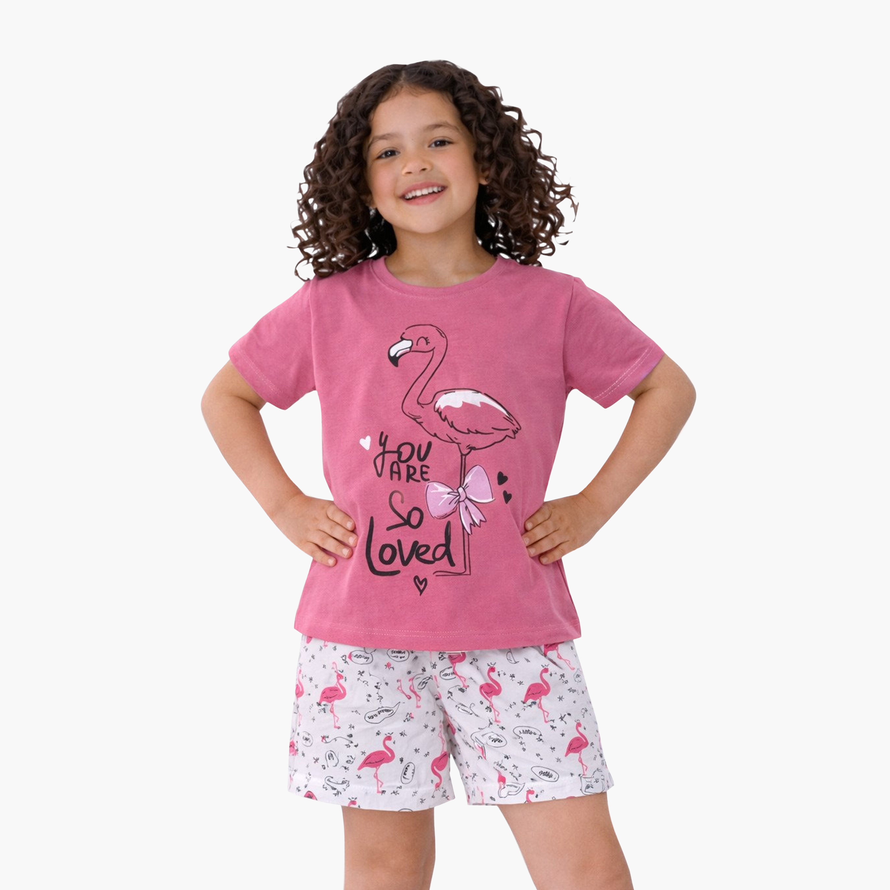 Victor and Jane You Are Loved Printed Flamingo T-Shirt & Printed Shorts Set-girls-clothing-setsandcoords-image-2