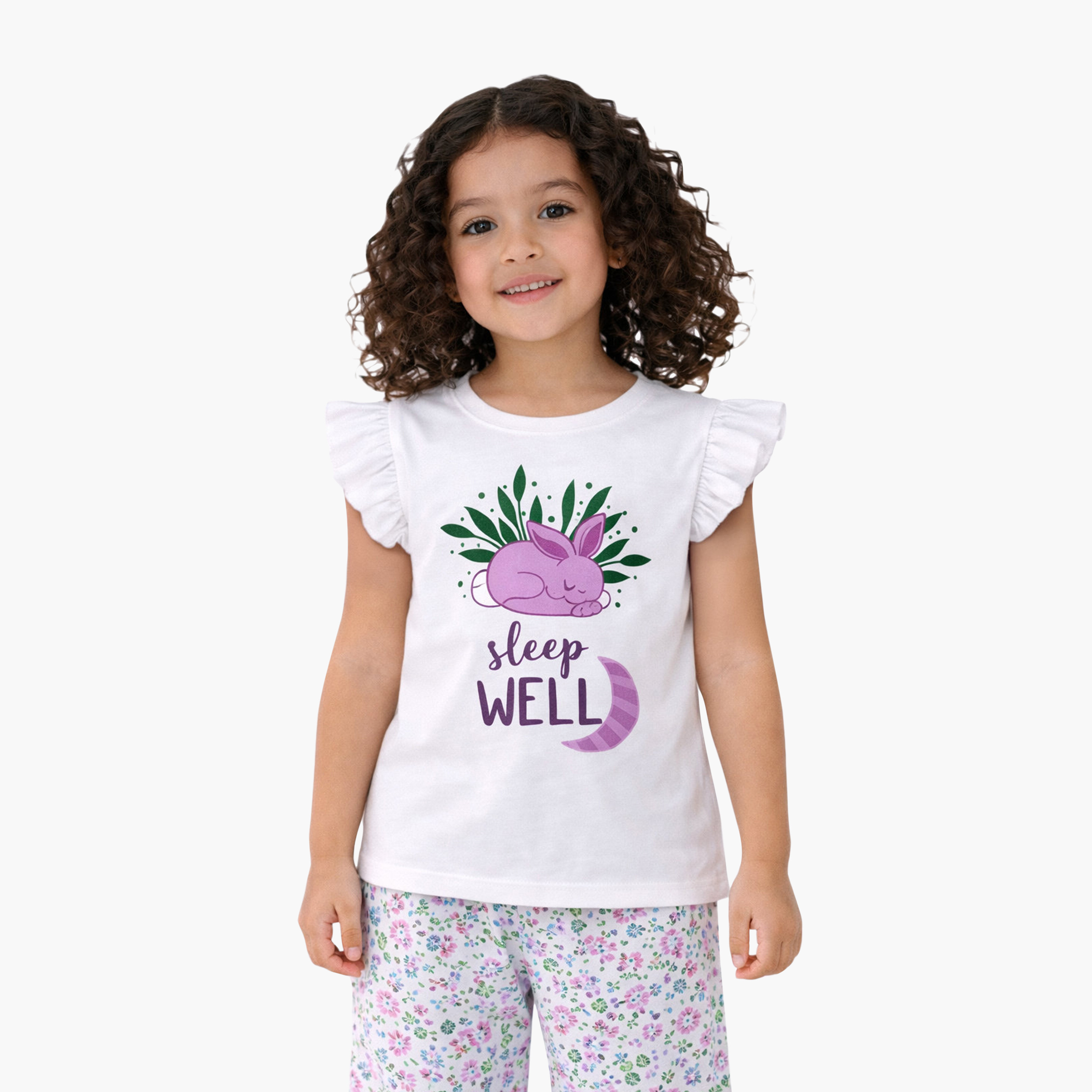 Victor and Jane Sleep Well Printed Frill Sleeve Top & Floral Print Pants Set-girls-clothing-setsandcoords-image-2